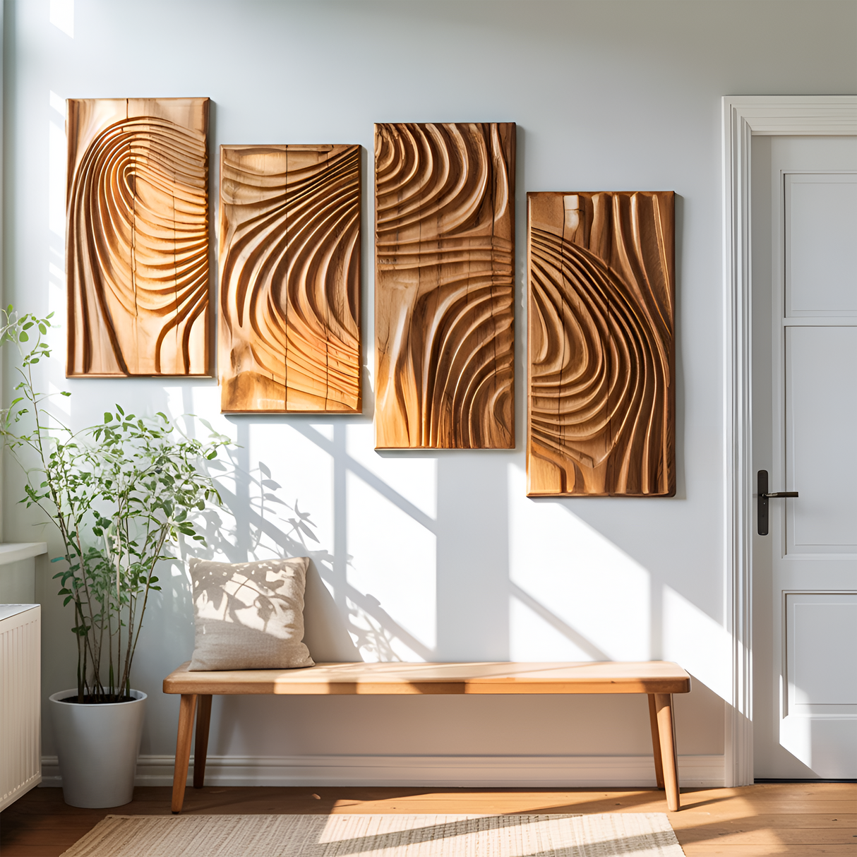Carved Wall Art Panel With Abstract Wave Design For Hallway