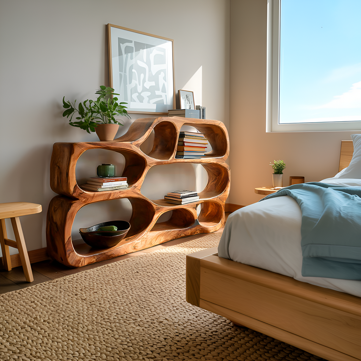 Artistic Curved Bookshelf For Living Room Styling