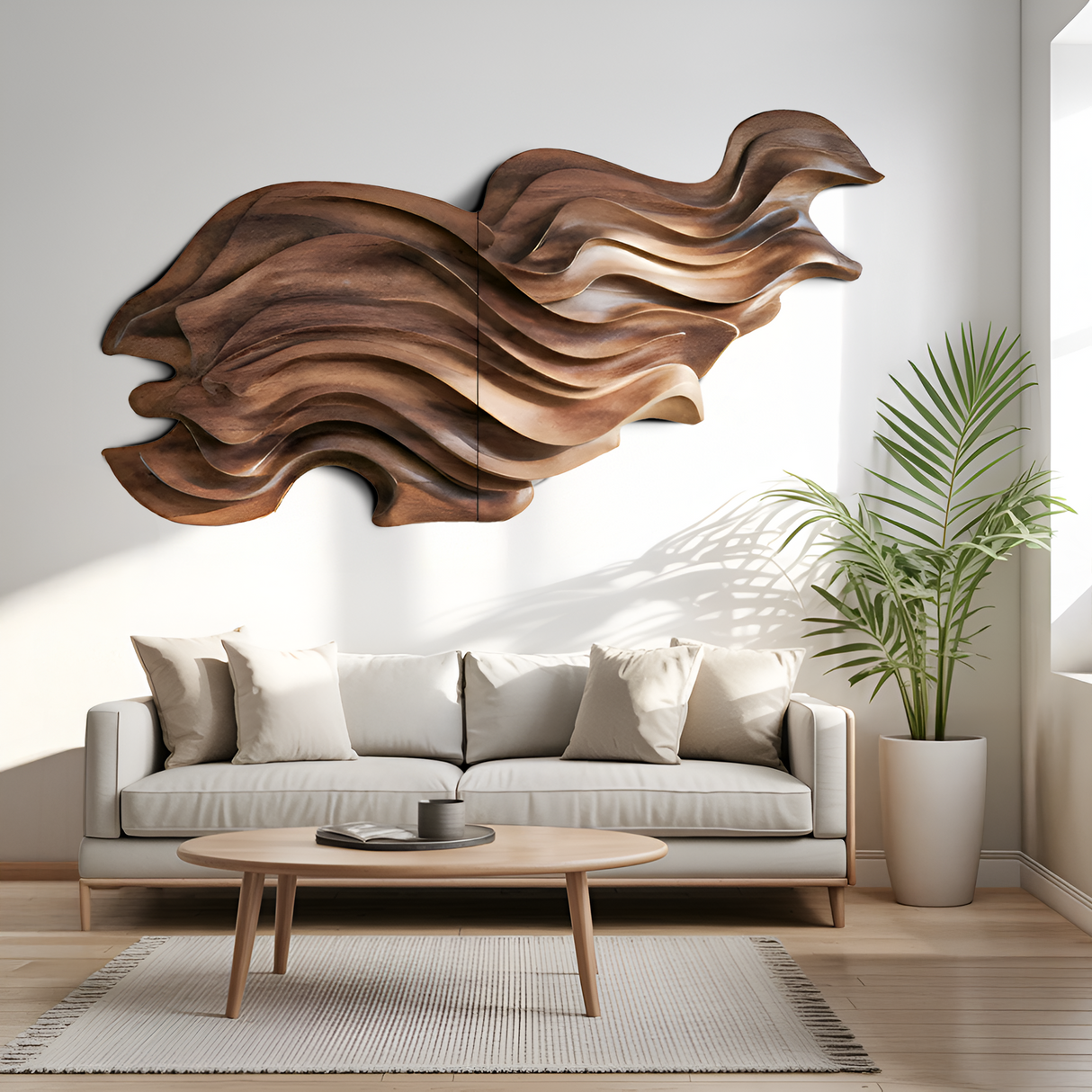 Flowing Wave Wall Sculpture With Abstract Carving For Living Room