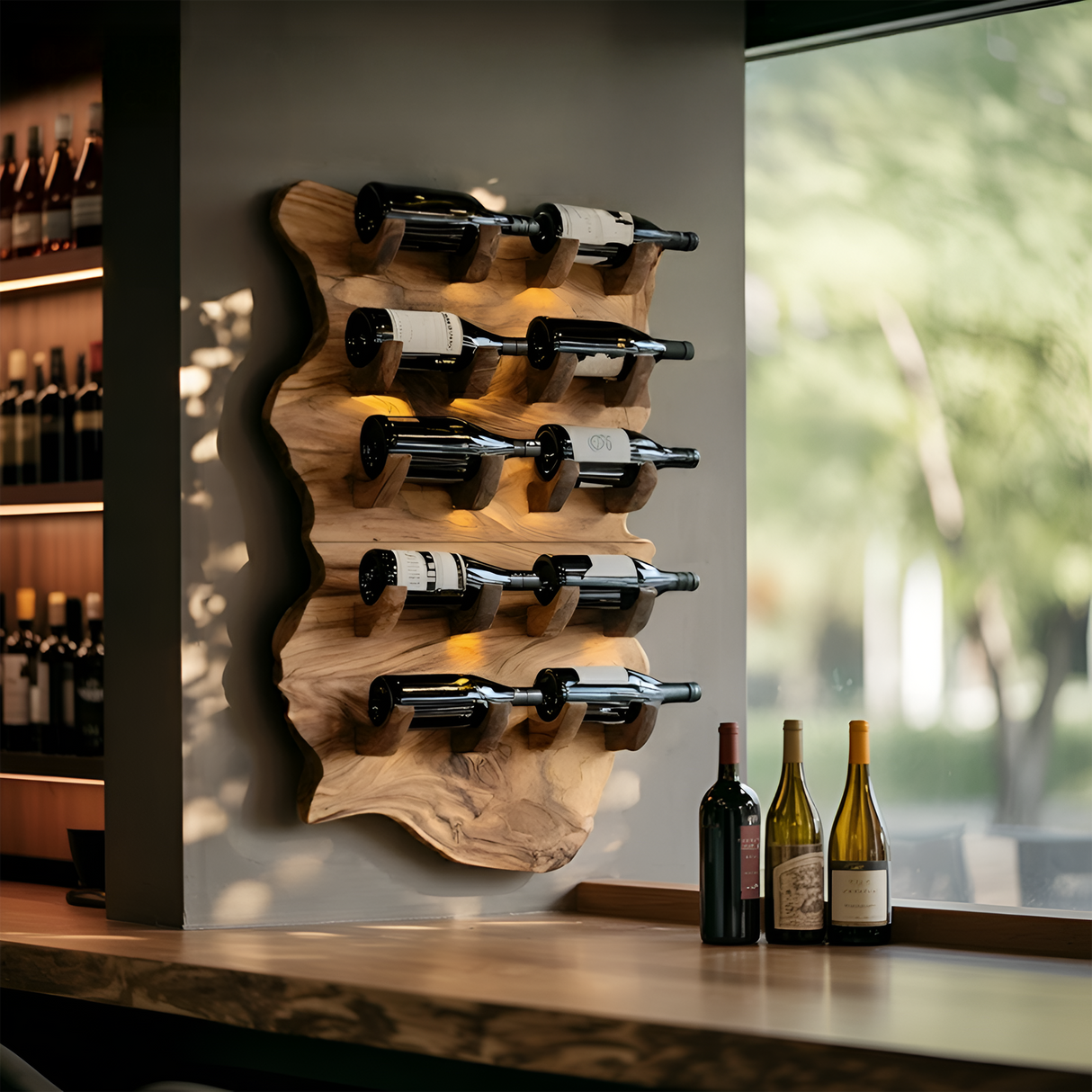 Farmhouse Wooden Live Edge Wine Holder For Furniture Decor