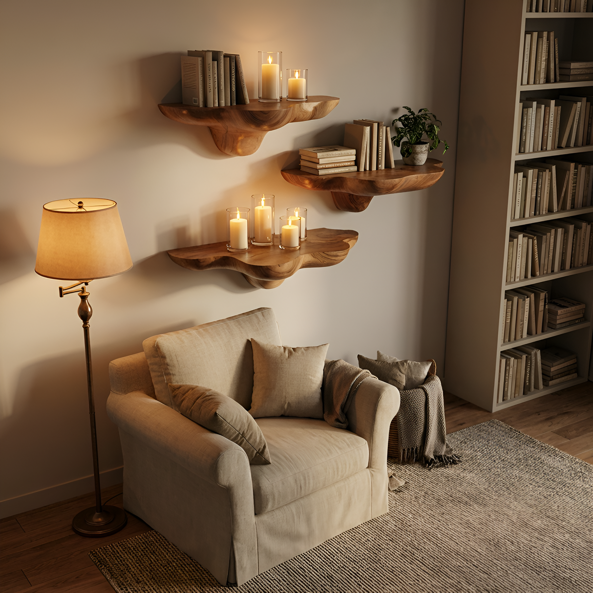 Mid Century Solid Wood Mushroom Shelf For Stylish Furniture Decor