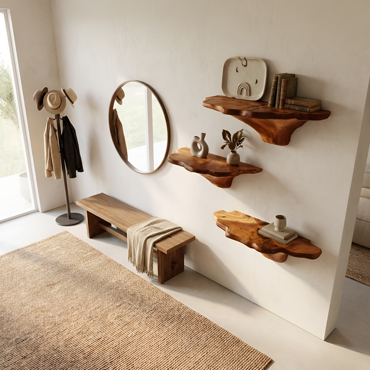 Farmhouse Wooden Mushroom Shelf For Natural Bedroom Decor Style