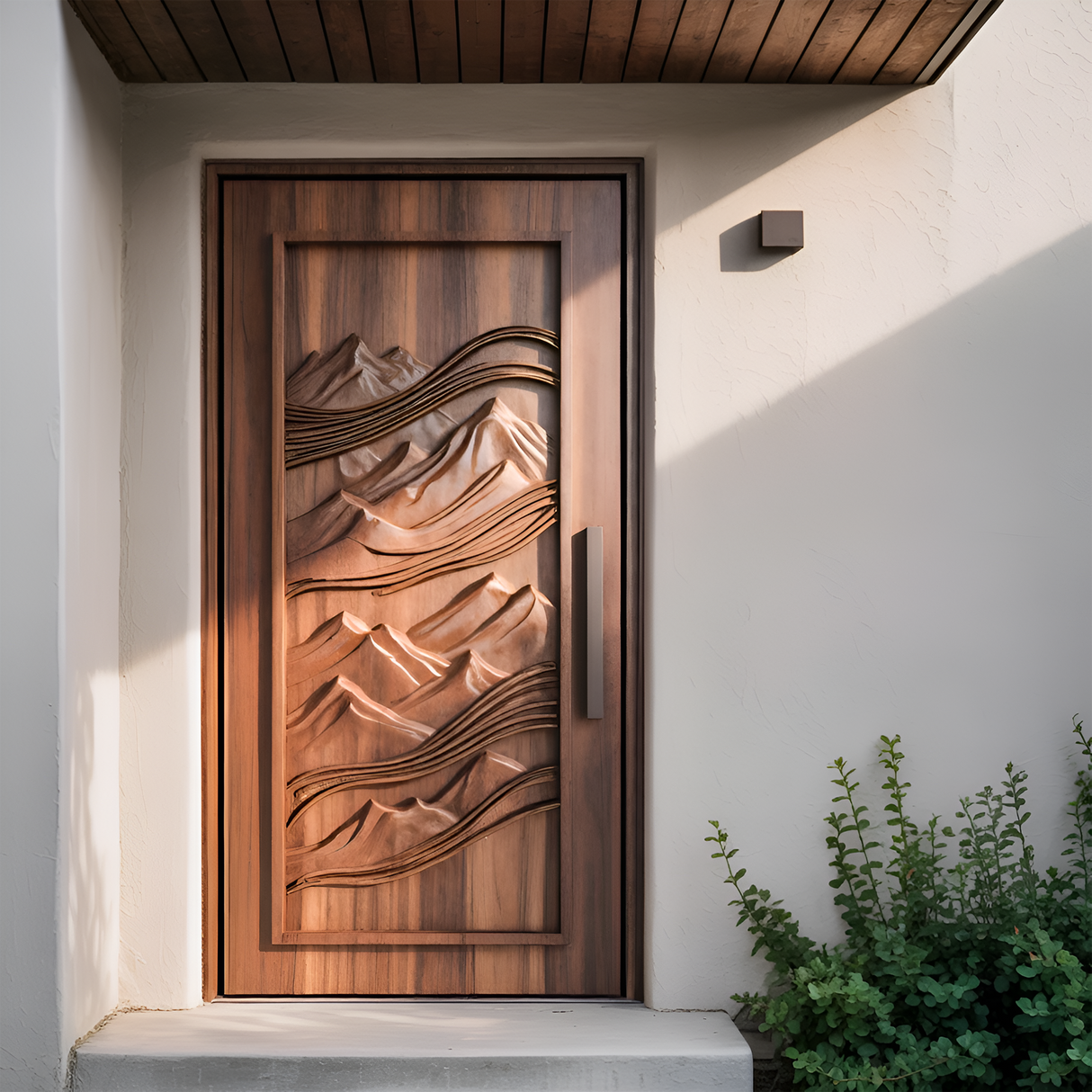 Rustic Carved Front Door With Mountain Design For Cabin Or Lodge