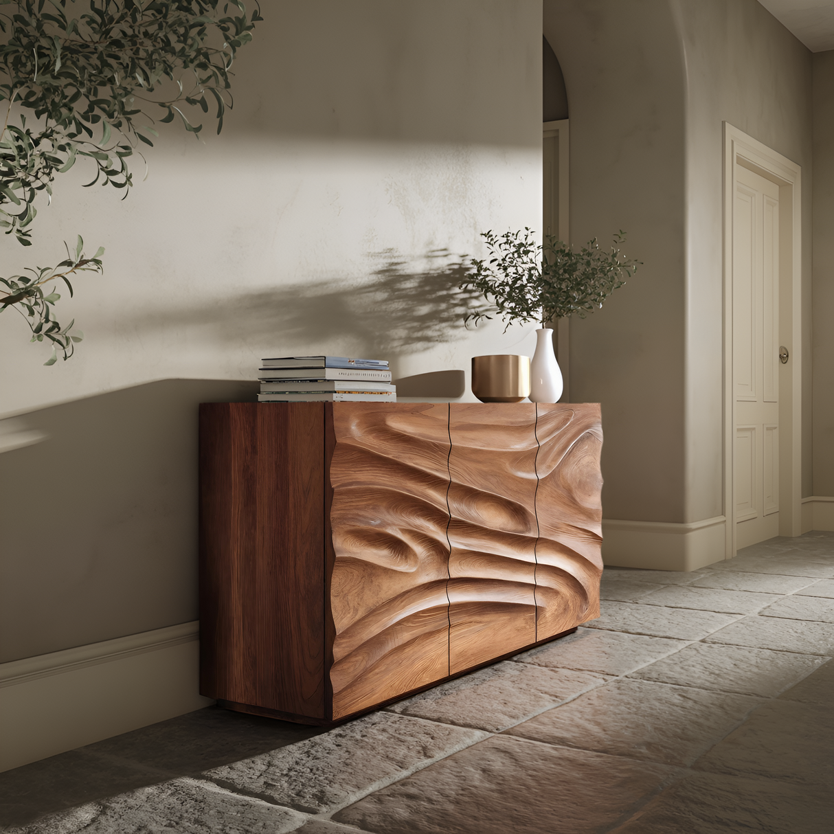 Artisan Sideboard Hand Carved Sculptural Design For Living Room