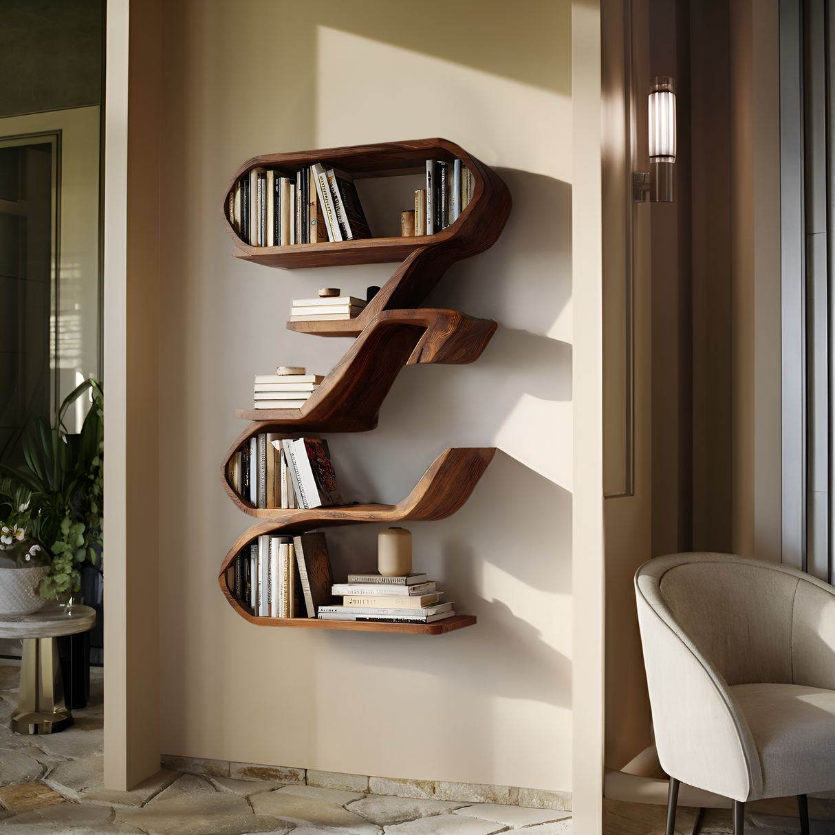 Modern Sculptural Wall Shelf For Living Room Display