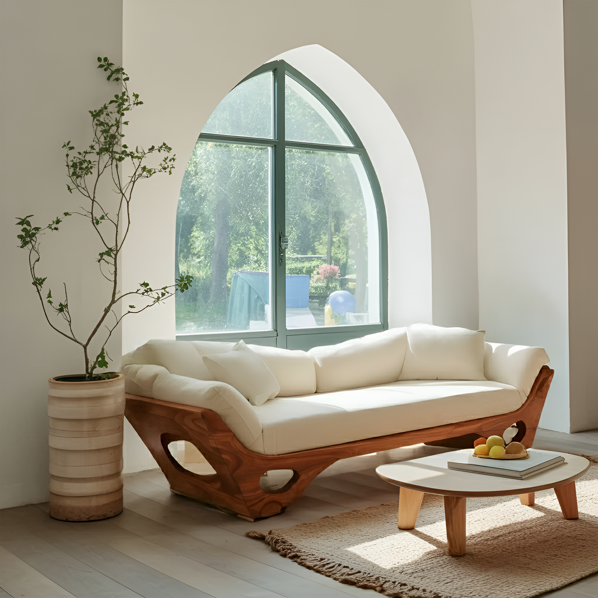 Artistic Wooden Sofa With Sculptural Organic Frame For Contemporary Home