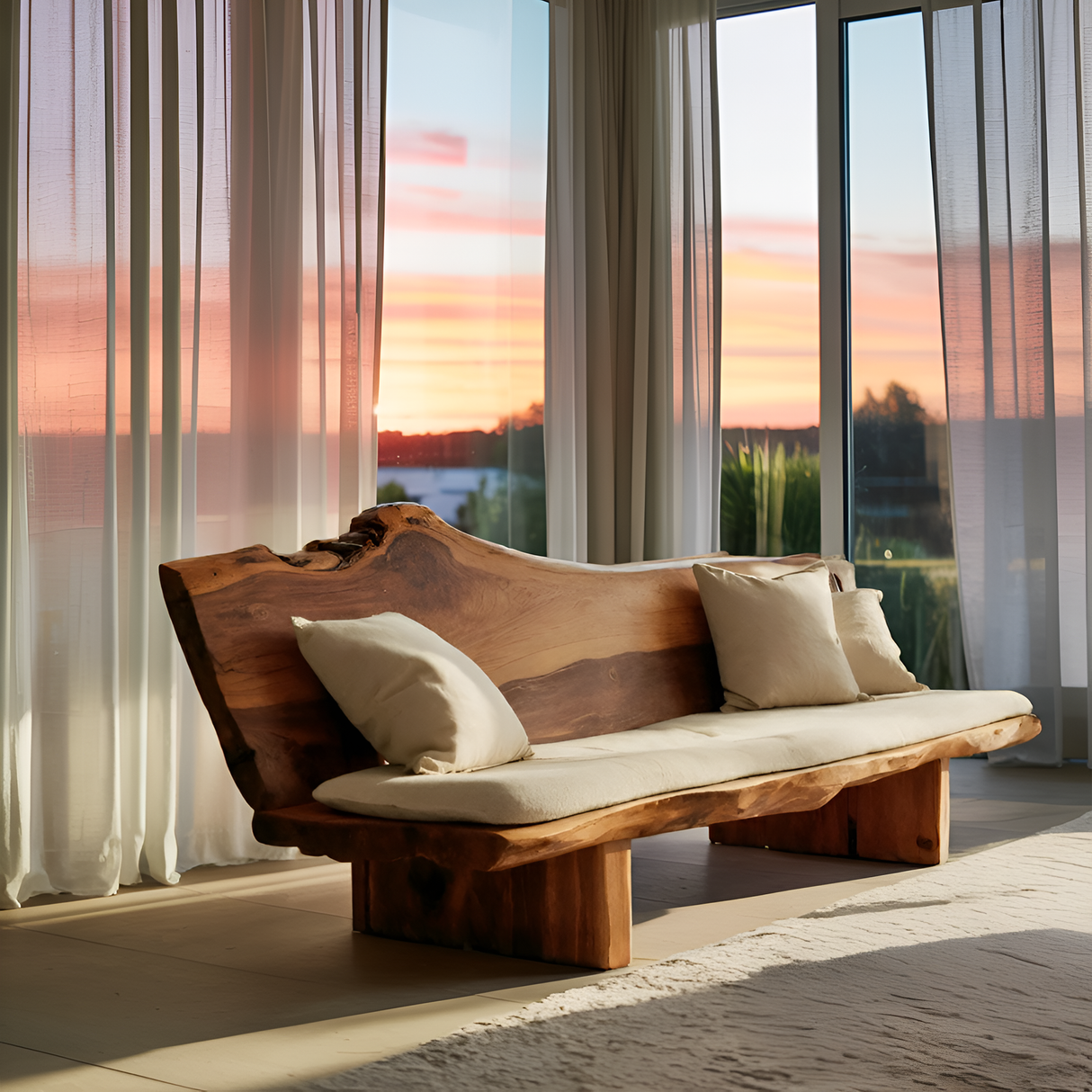 Organic Wood Sofa With Natural Edge Design For Home Decoration