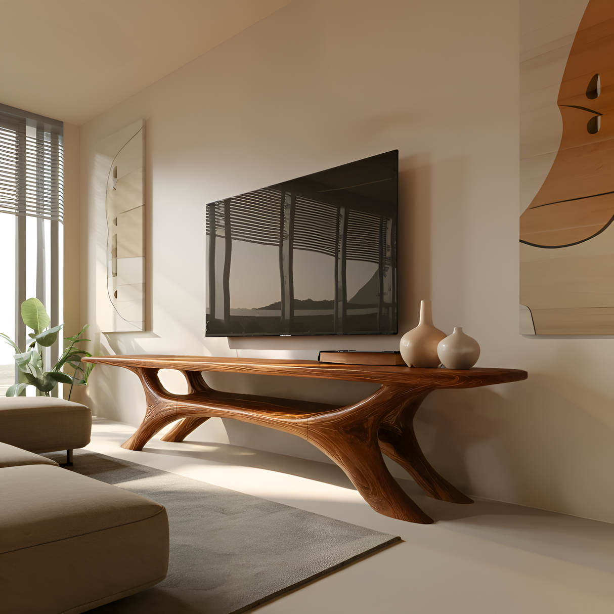 Modern Sculptural TV Cabinet For Living Room Accent