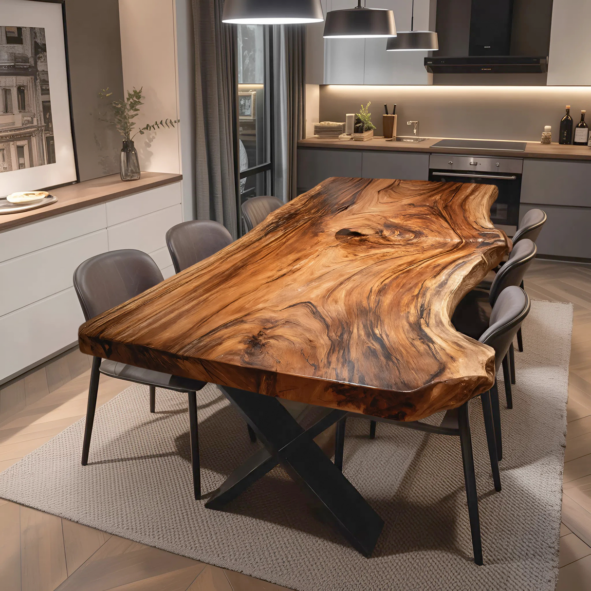 Dining Room Modern Live Edge Dining Table Natural Grain