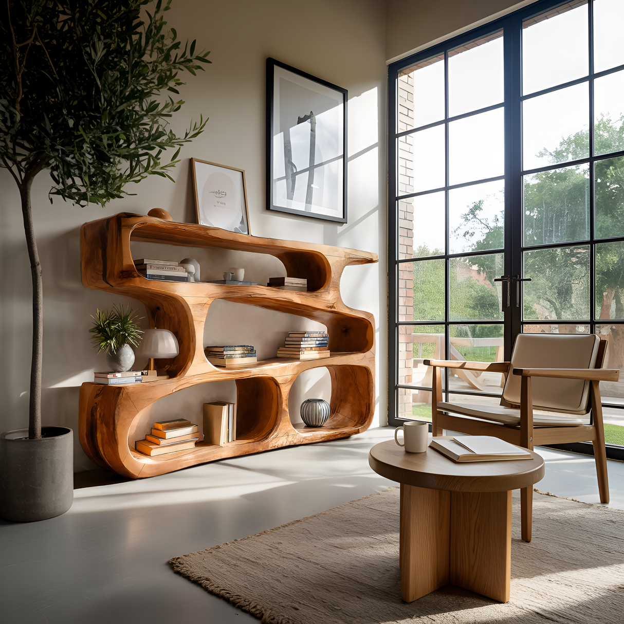 Modern Curved Bookcase Statement Piece For Living Room