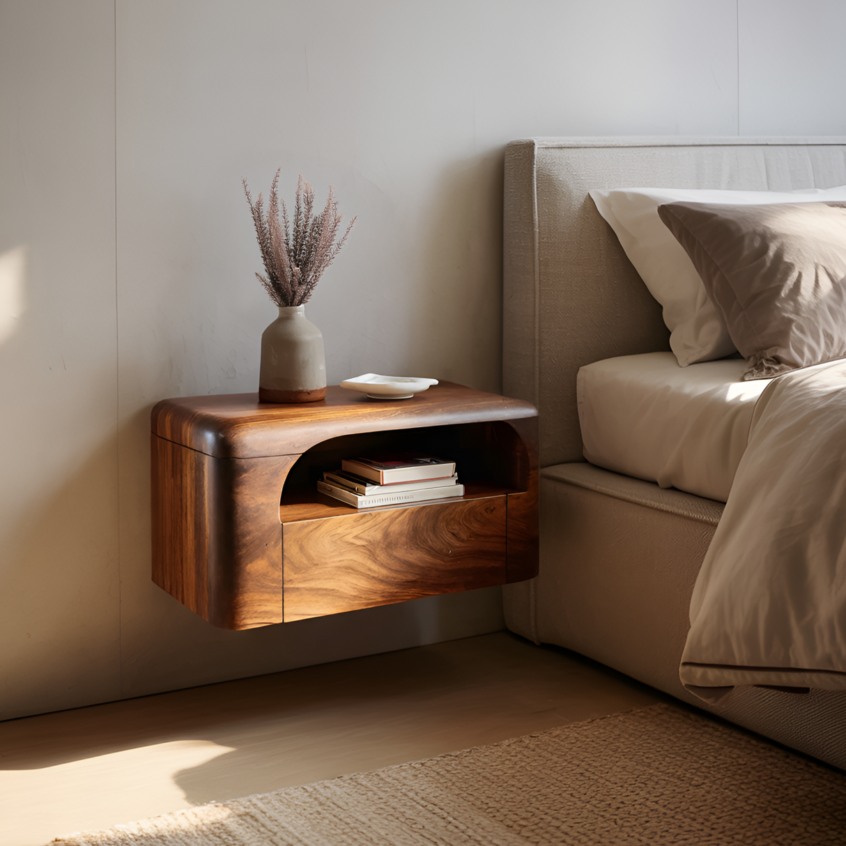 Organic Wall Mounted Bedside Table With Drawer For Bedroom