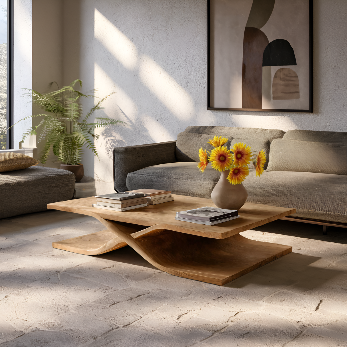 Modern Coffee Table Curved Layered Design For Living Room