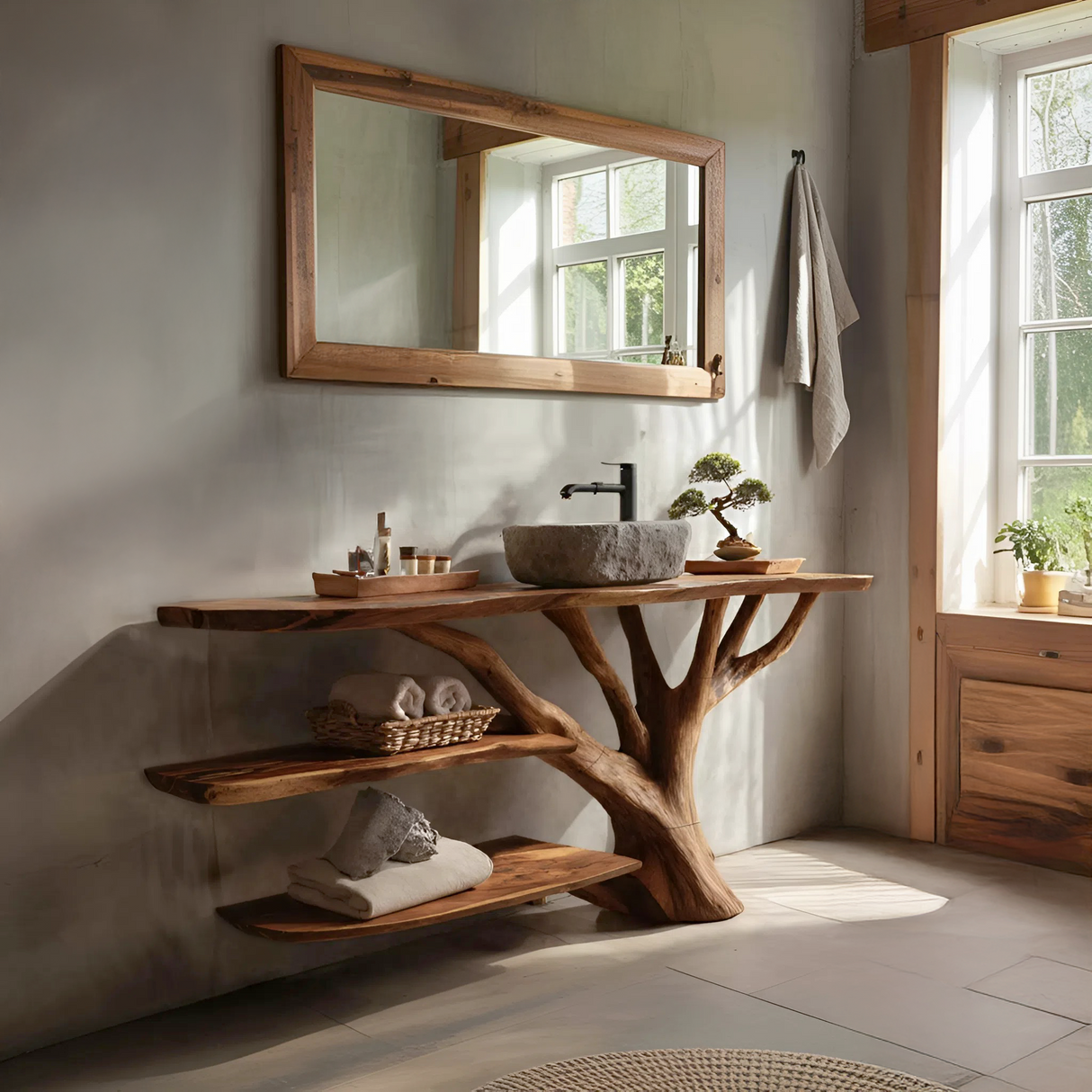 Farmhouse Wooden Live Edge Bathroom Vanity For Rustic Bathroom Design