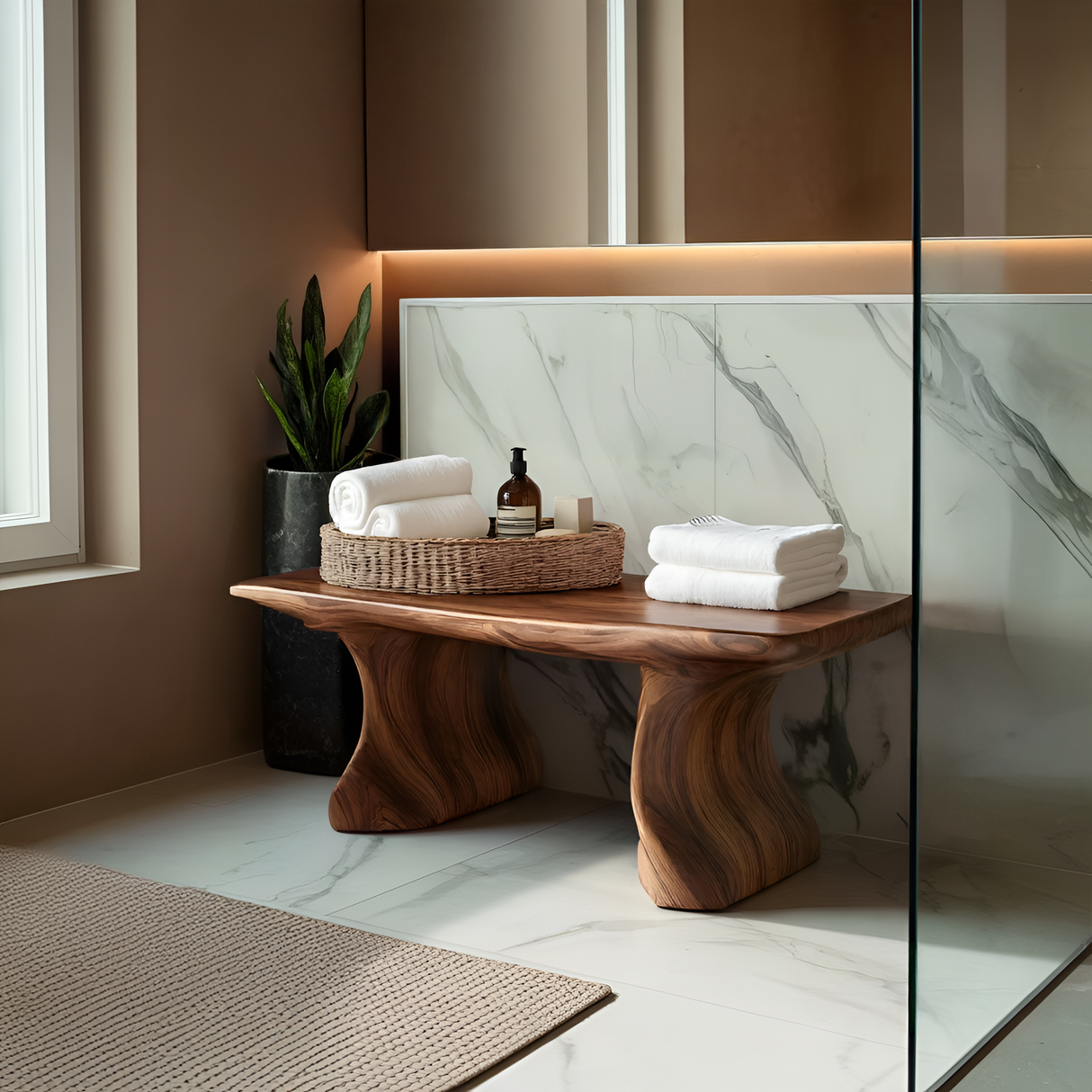 Modern Organic Curved Bath Bench For Bathroom