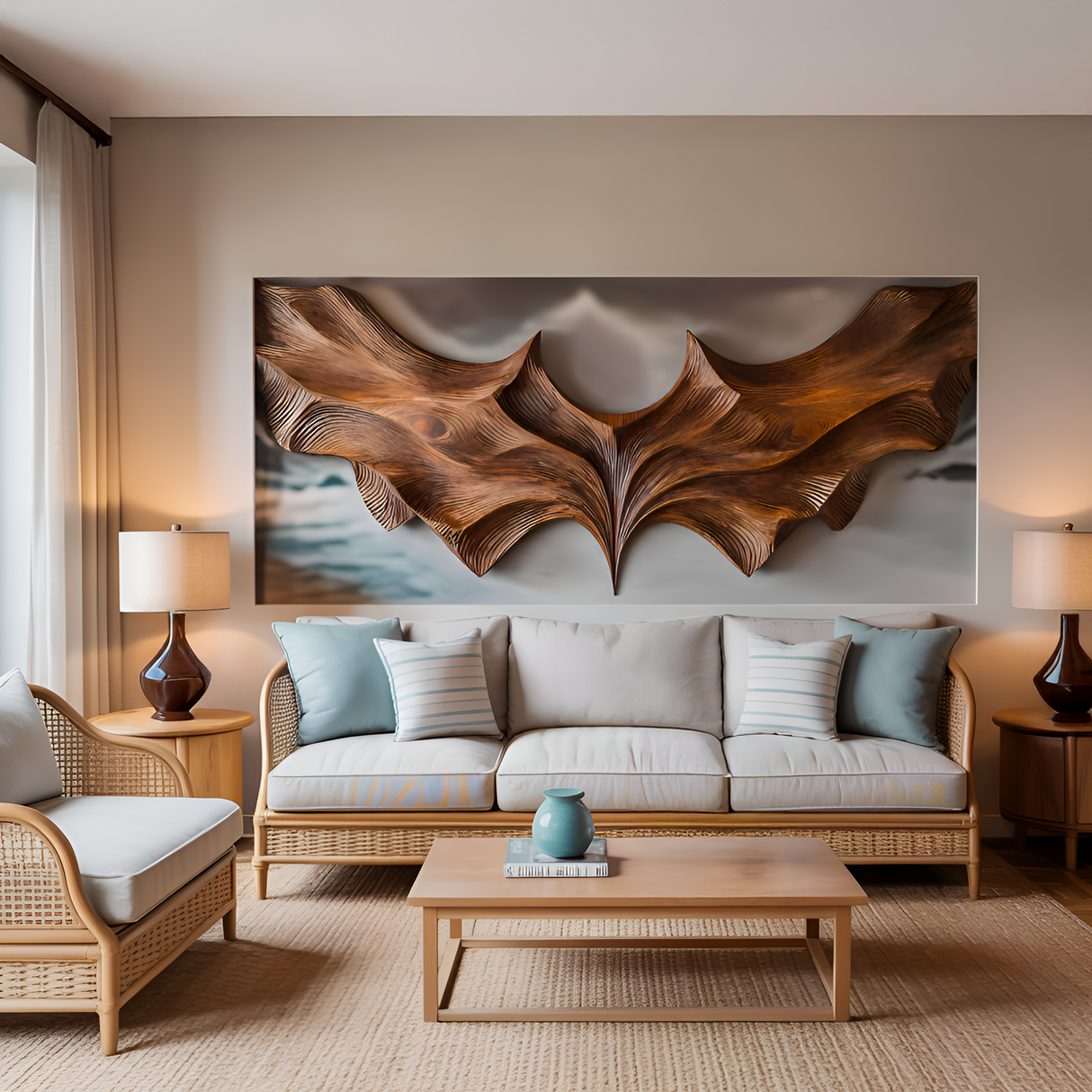 Contemporary Sculptural Wood Bat Wall Art For Living Room