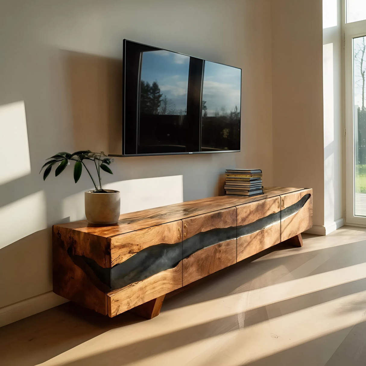 Mid Century Solid Wood Entertainment Stand For Decor