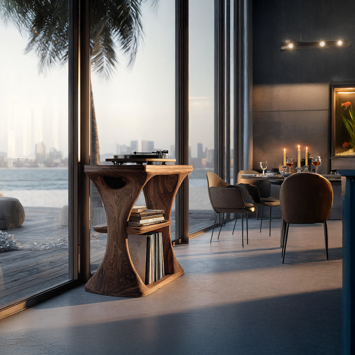 Mid Century Wood Vinyl Cabinet For Livingroom Decor