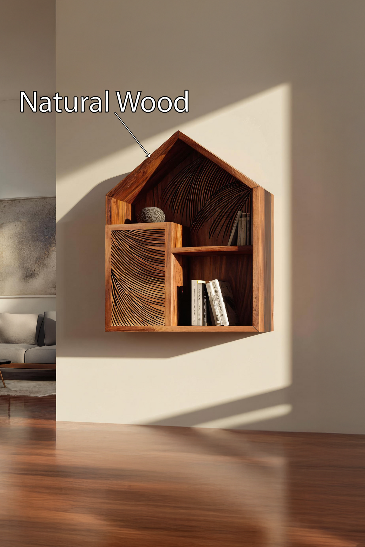 Handcrafted Wooden Wall Shelf For Living Room Decor