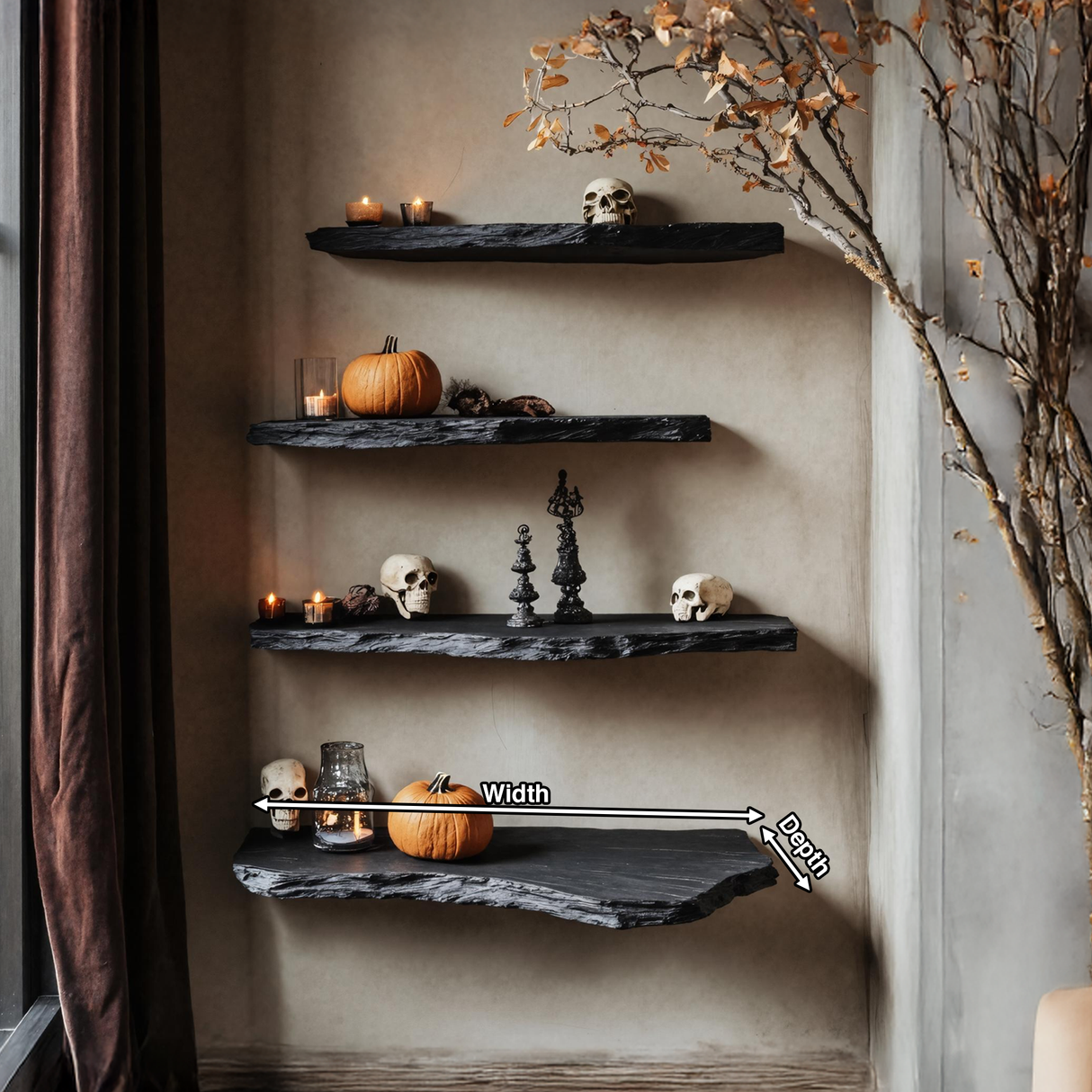 Mid Century Solid Wood Shelf For Furniture Decor And Halloween Wall Display