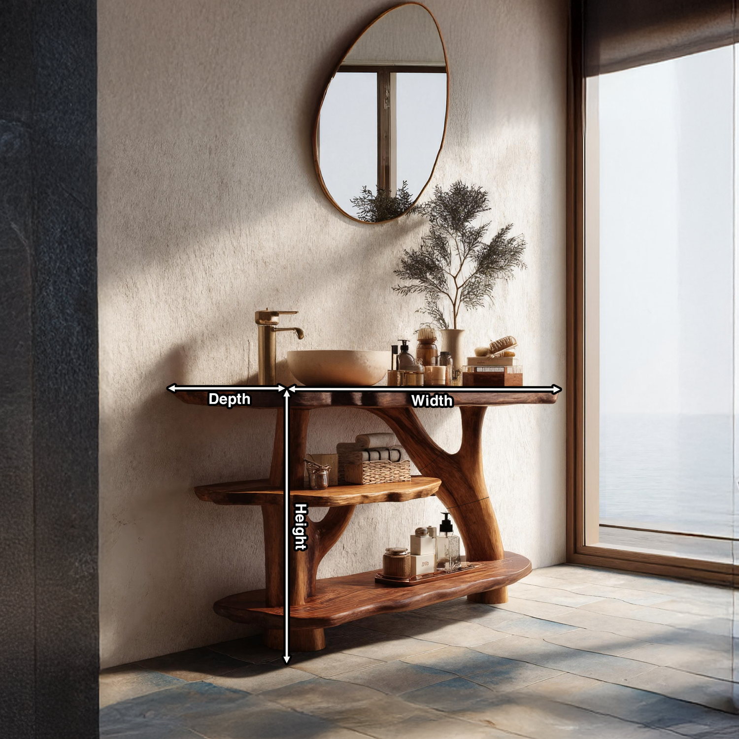 Farmhouse Live Edge Tree Trunk Vanity For Country Style Furniture Decor