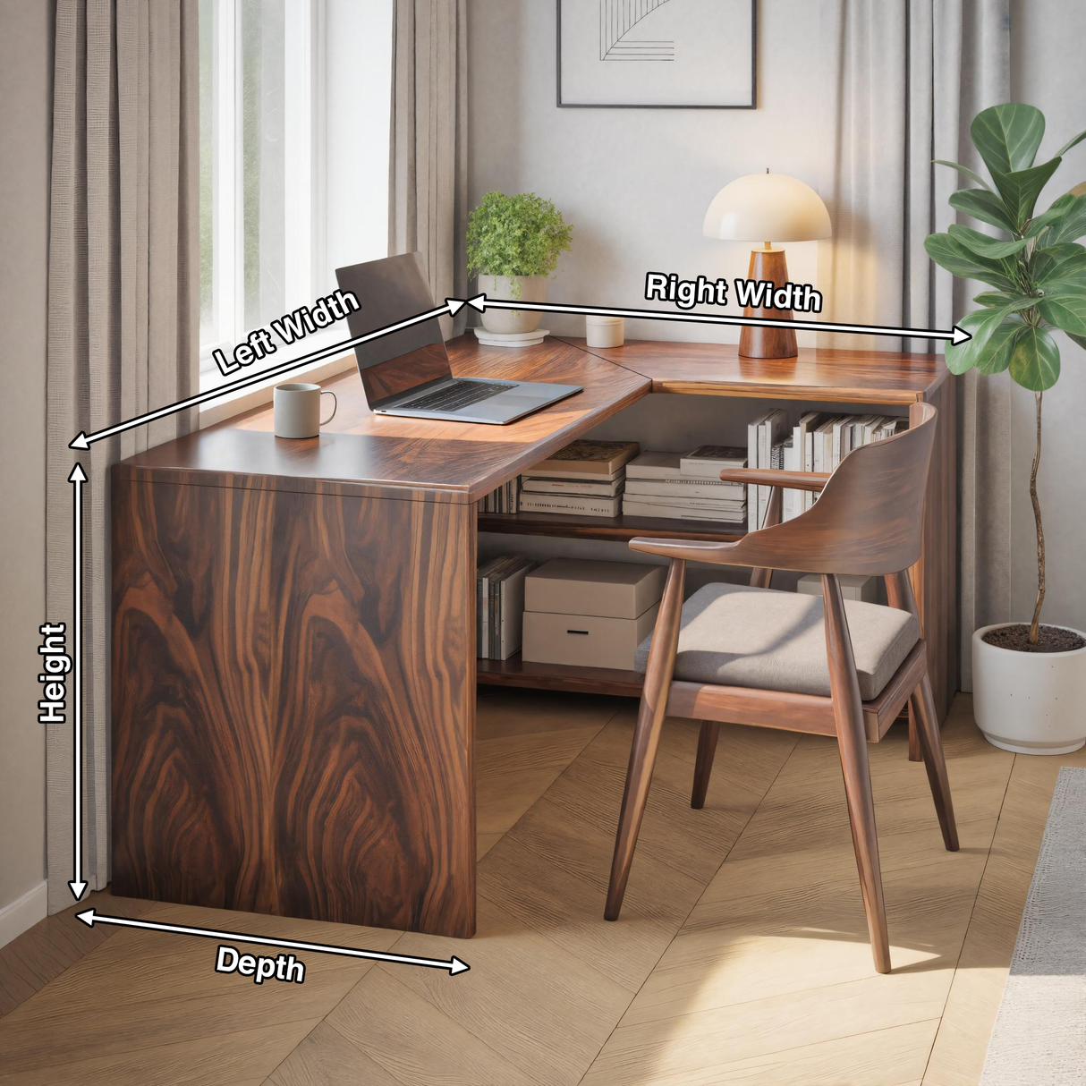 Modern L Shaped Wooden Desk With Bookshelf For Home Office Or Study