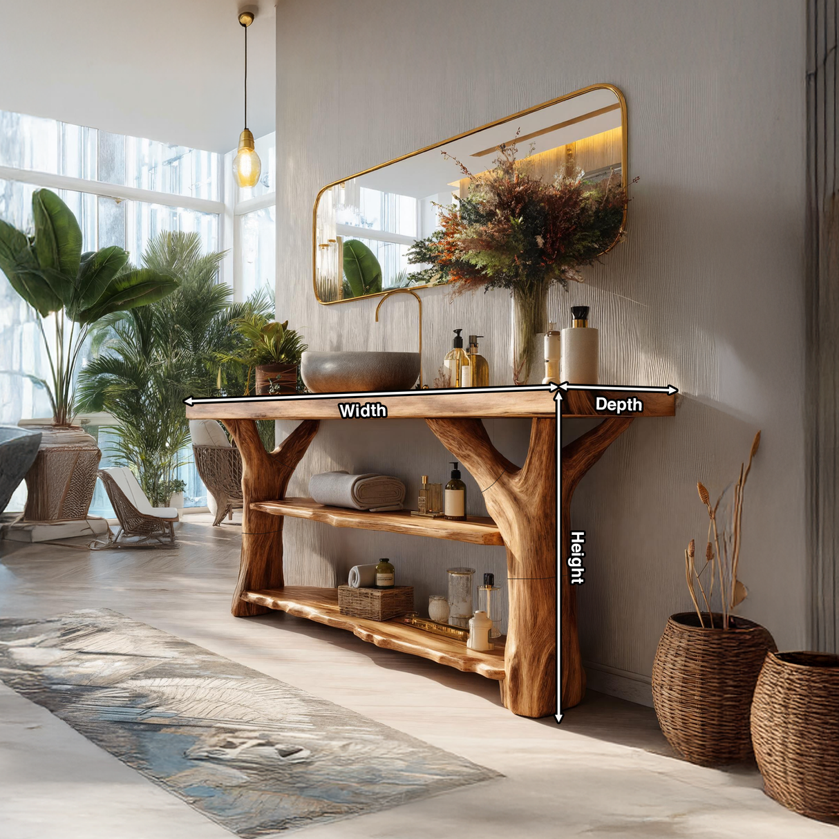 Handcrafted Live Edge Tree Trunk Vanity For Stylish Home Bathroom Decor