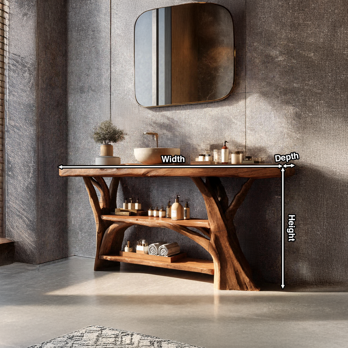 Handcrafted Wooden Live Edge Bathroom Vanity For Bathroom Furniture Decor