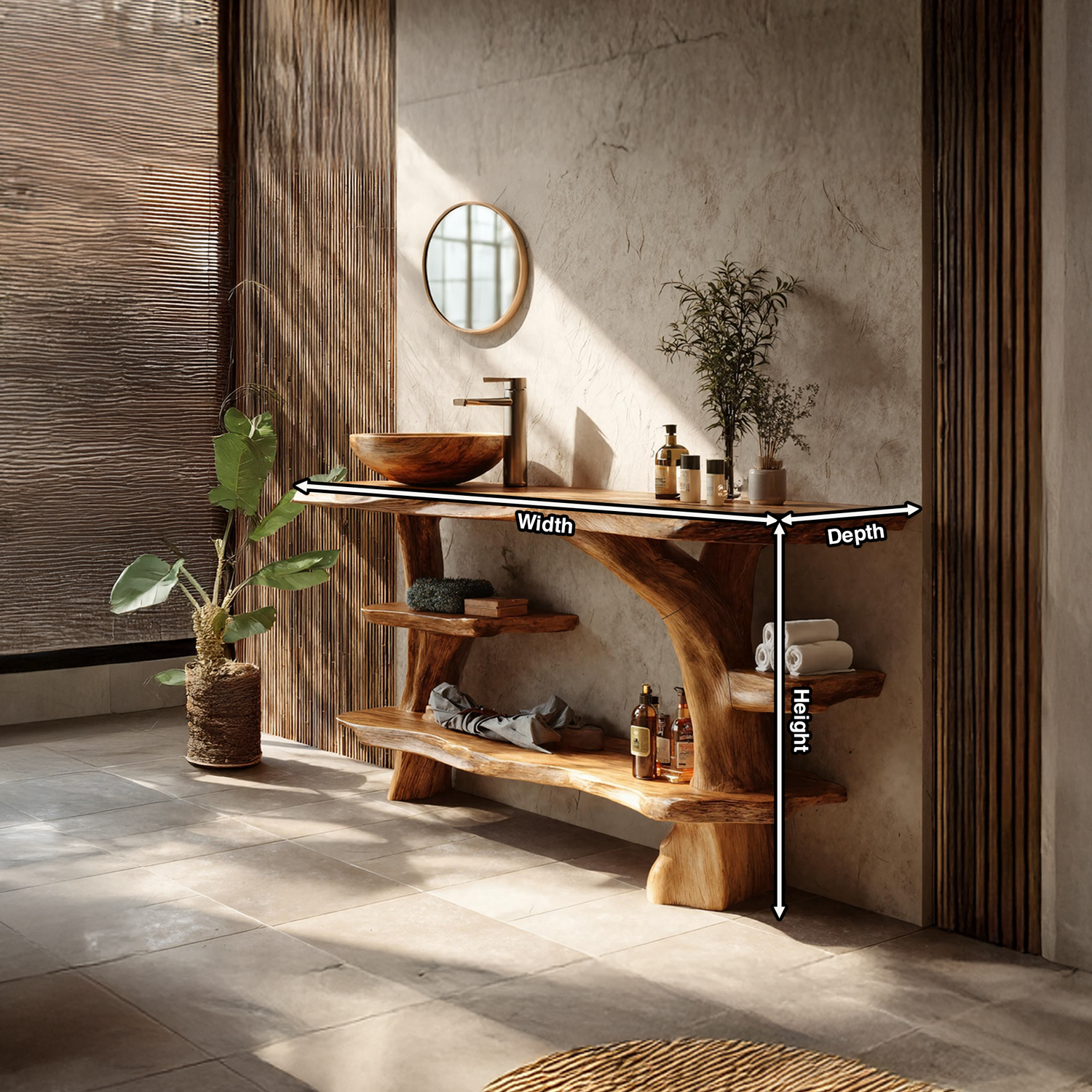 Mid Century Live Edge Tree Trunk Vanity For Modern Interior Bathroom Decor