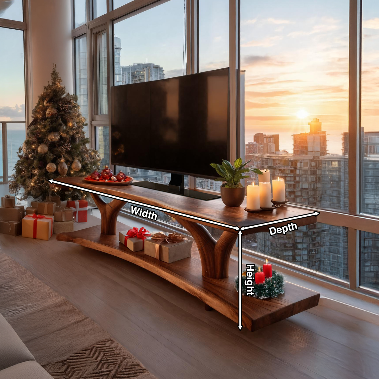 Farmhouse Live Edge Entryway TV Stand For Festive Home Style