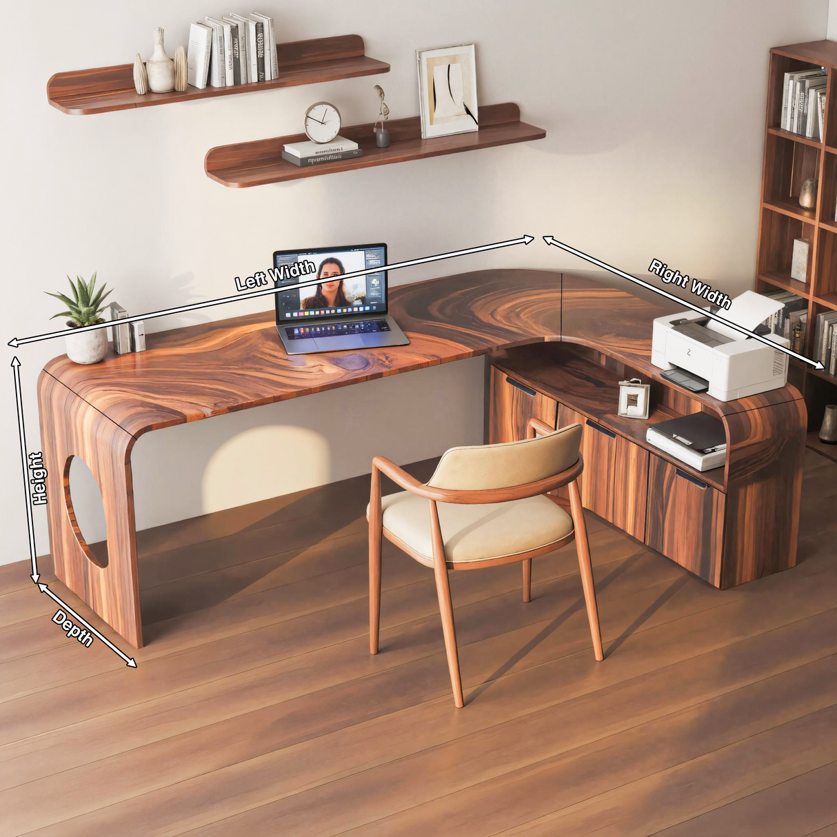Modern L Shaped Wooden Desk With Rounded Corners For Executive Office