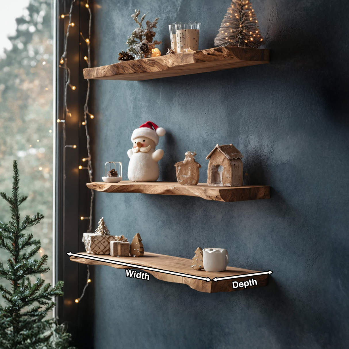 Handcrafted Live Edge Floating Shelf For Entryway Xmas Design