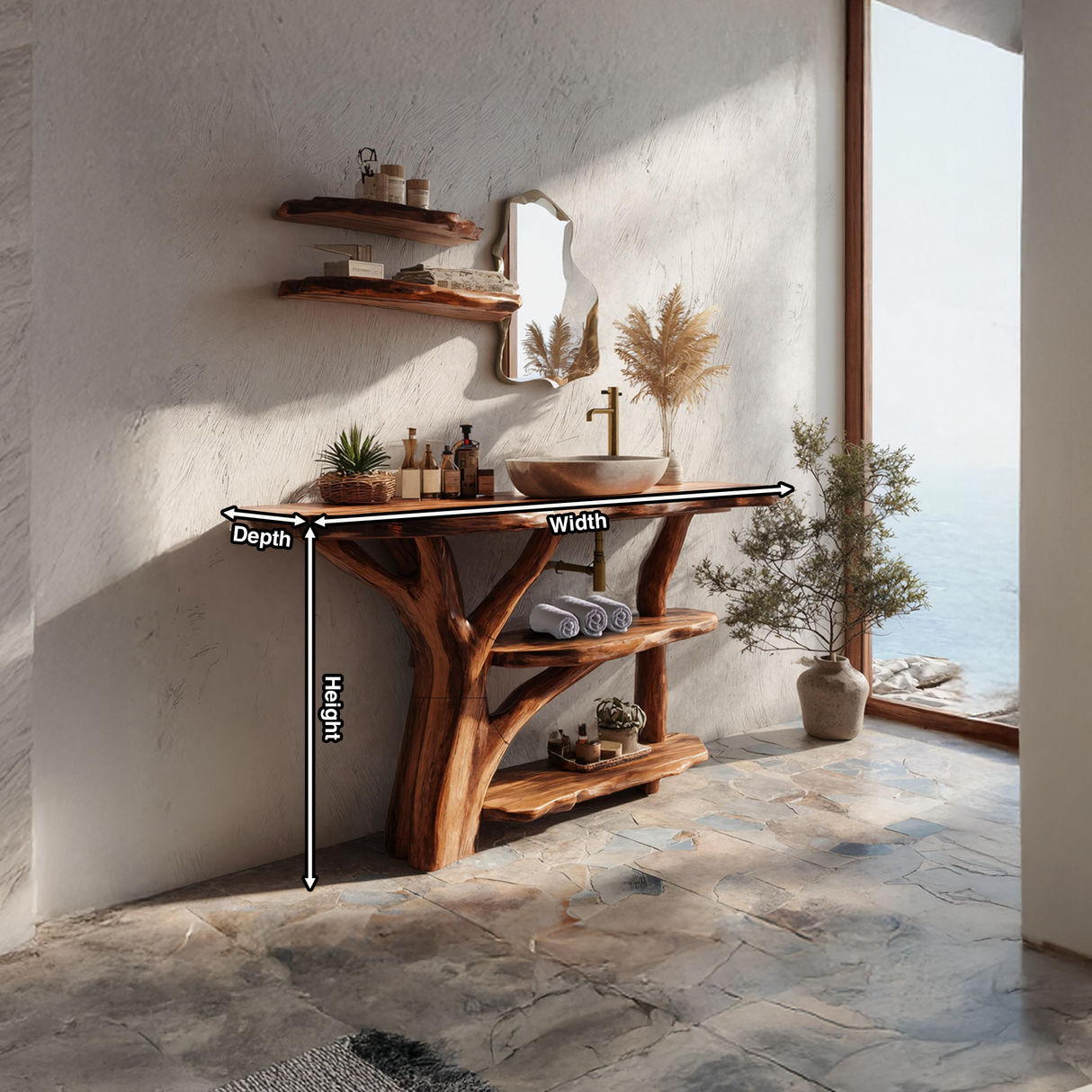 Modern Wooden Live Edge Bathroom Vanity For Stylish Furniture Design