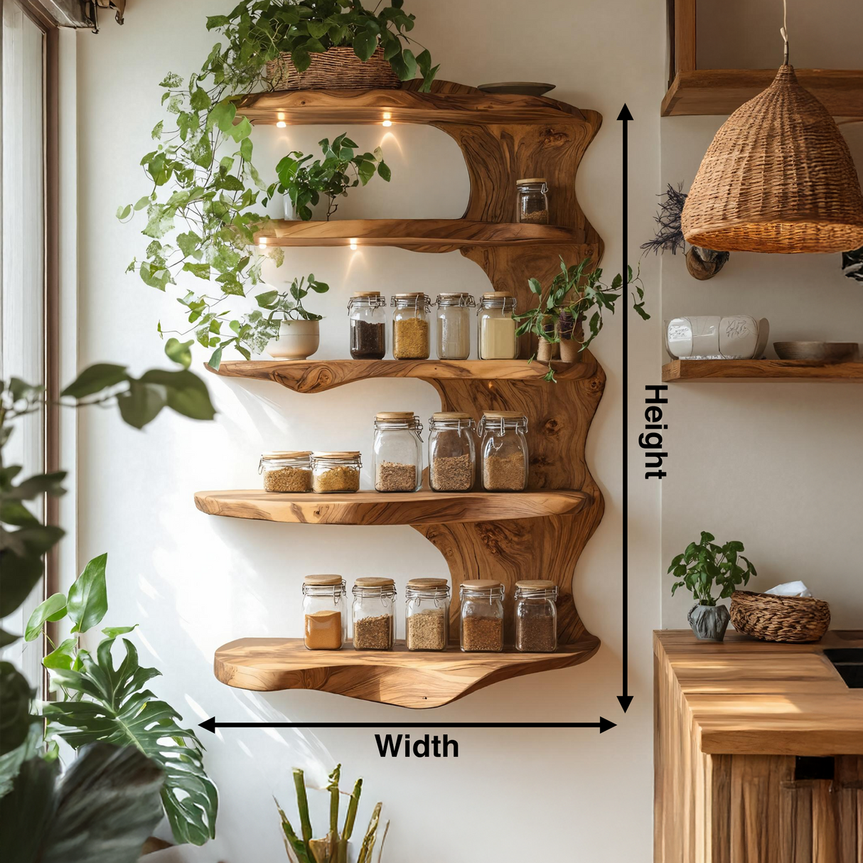 Rustic Kitchen Decor Wooden Spice Storage Shelf