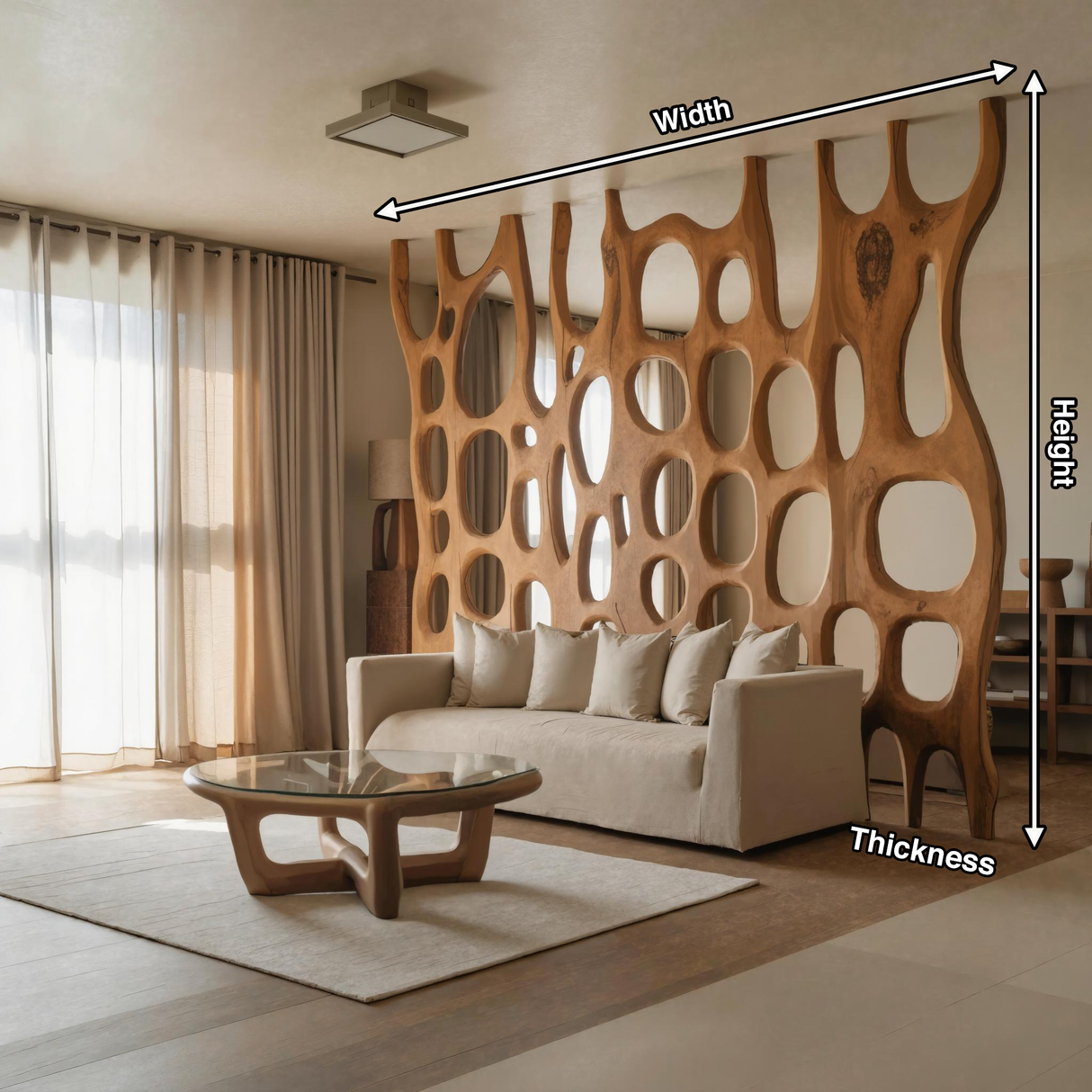 Artistic Sculptural Wood Room Divider For Living Room And Office