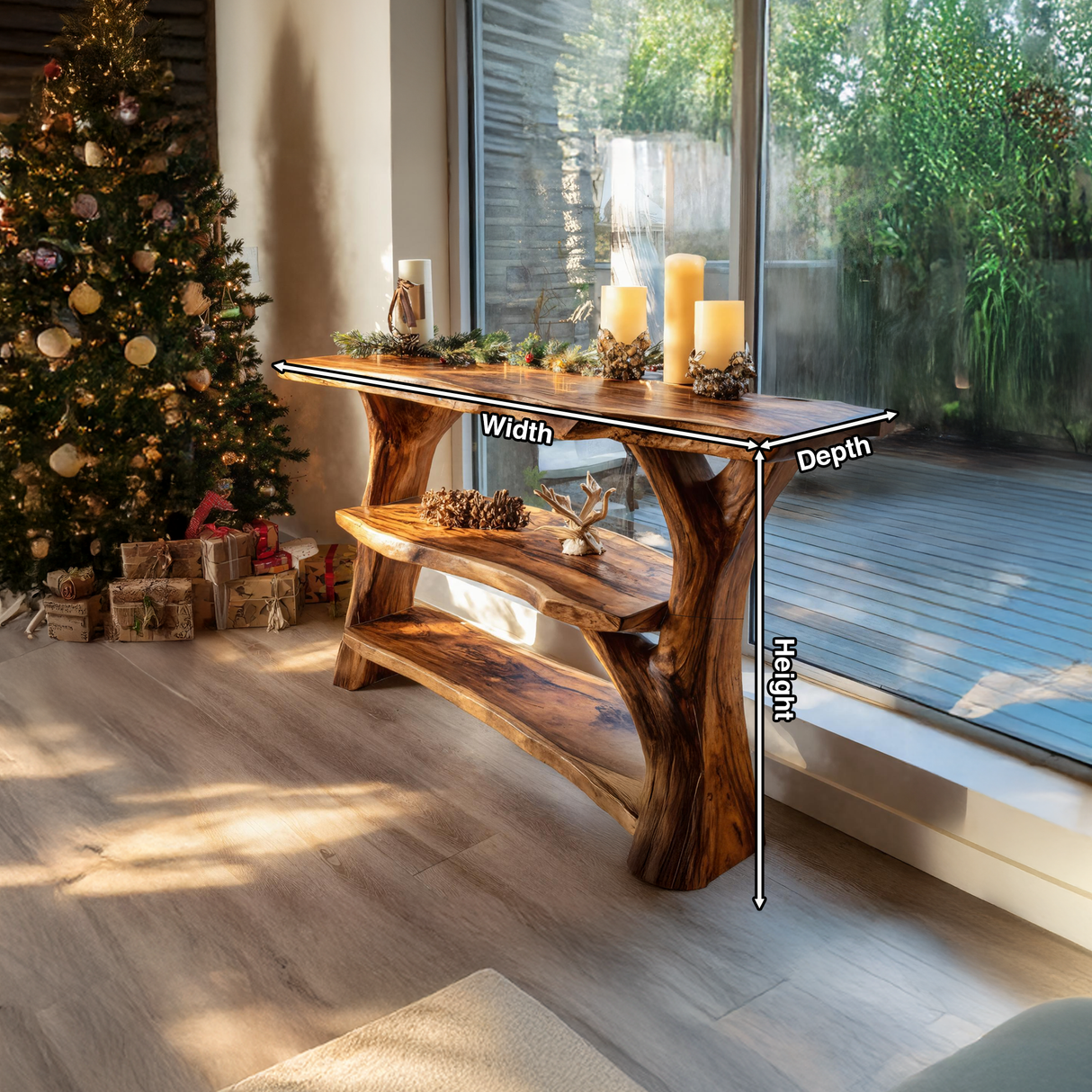 Modern Wooden Live Edge Console Table For Bedroom Decor Christmas Style