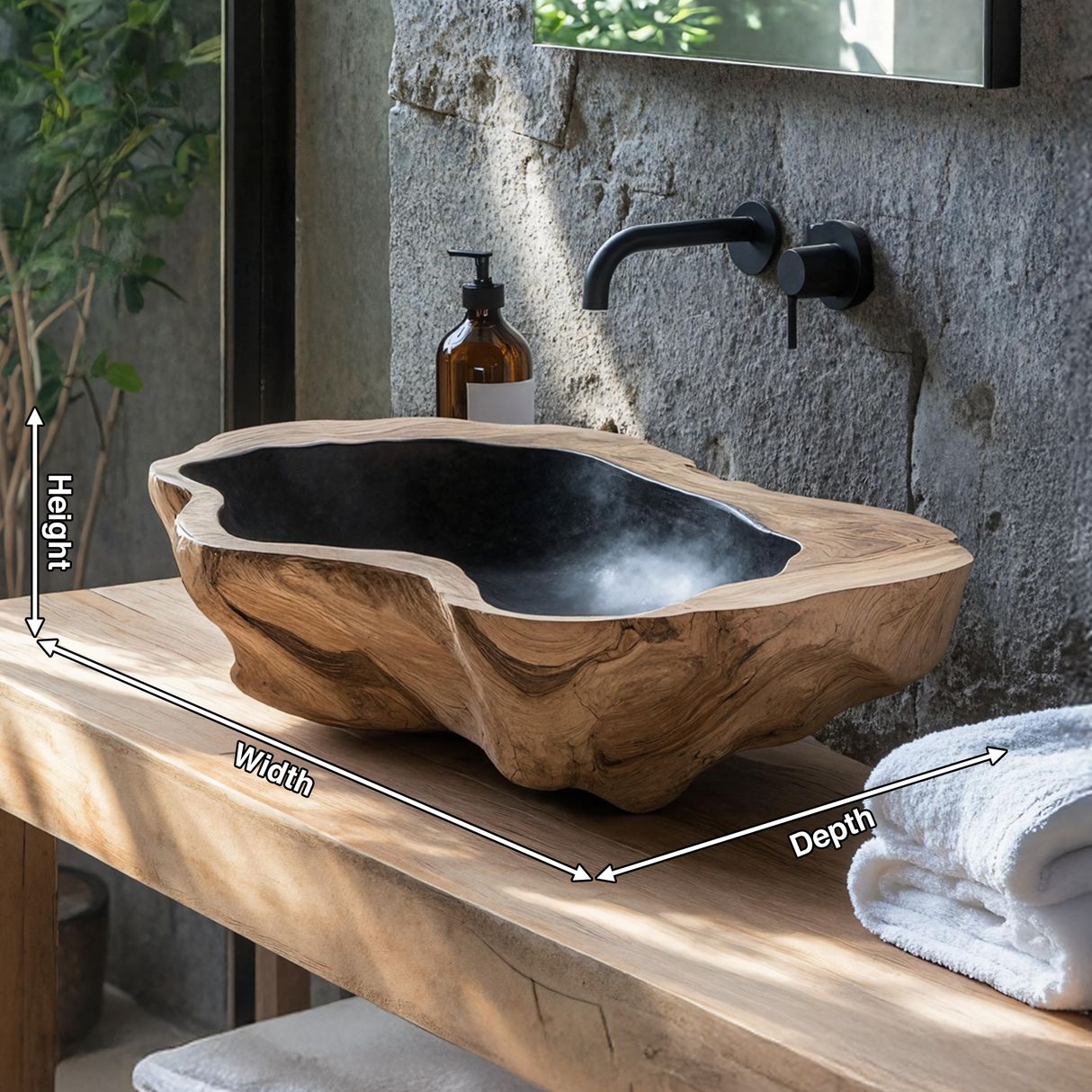 Handcrafted Mid Century Wood Wash Basin For Bathroom
