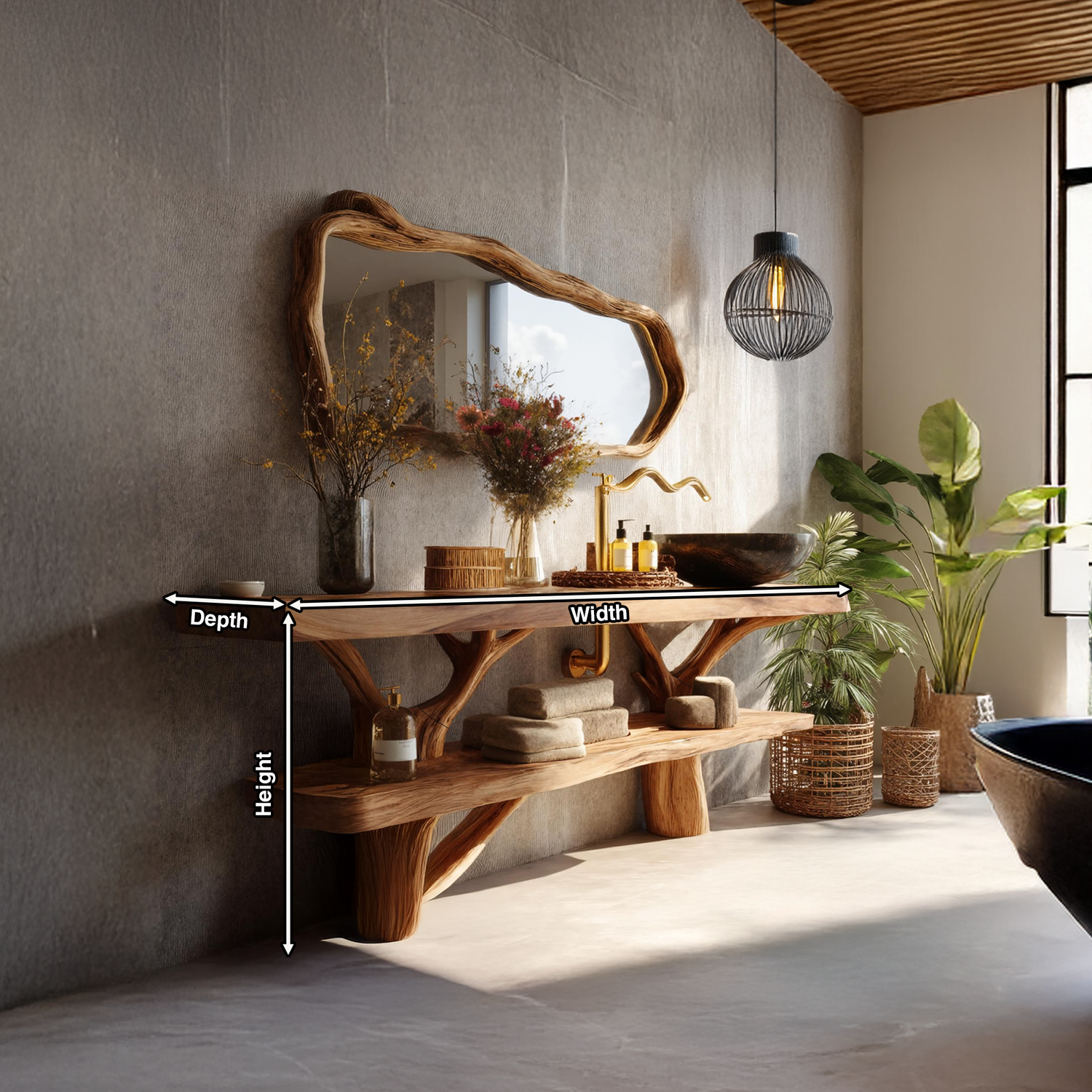 Mid Century Wooden Live Edge Bathroom Vanity For Elegant Bathroom Decor