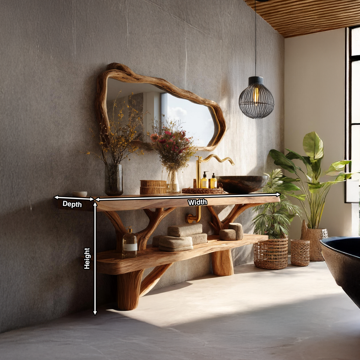 Mid Century Wooden Live Edge Bathroom Vanity For Elegant Bathroom Decor