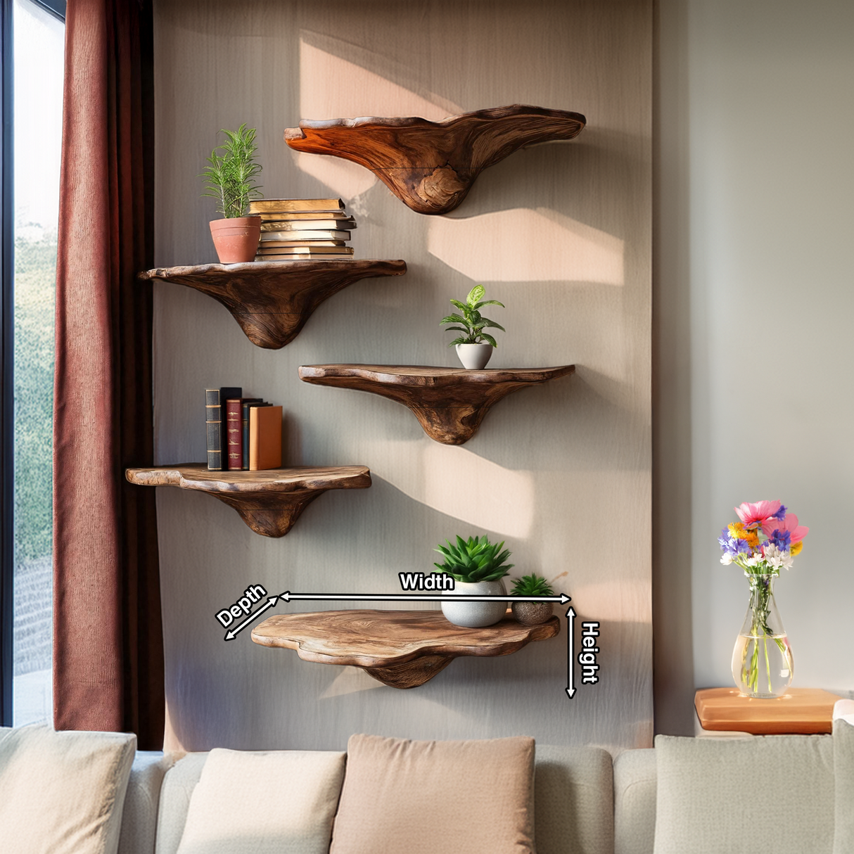 Handcrafted Live Edge Mushroom Shelf For Entryway Design