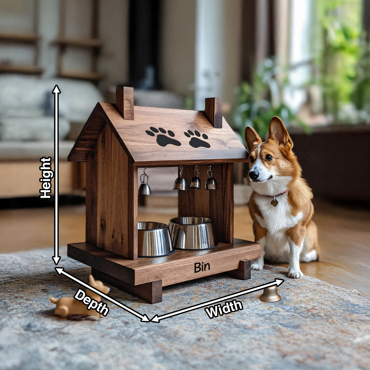 Farmhouse Style Dog Food Bowl Stand For Kitchen