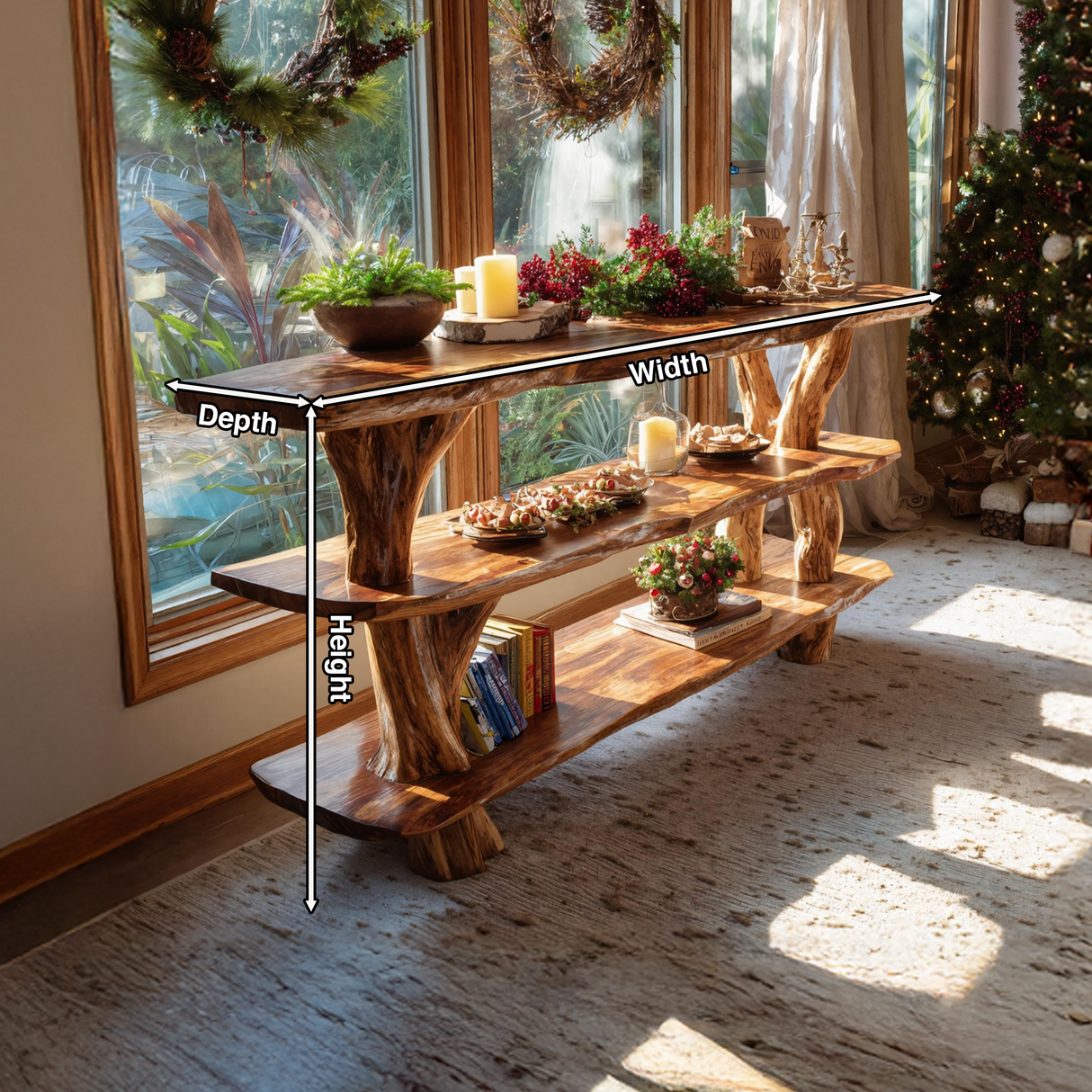 Mid Century Handcrafted Wooden Console Table For Holiday Home Decor