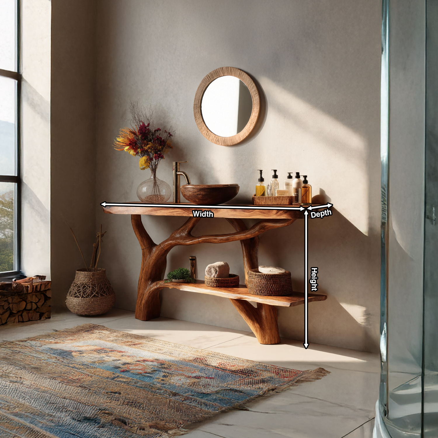 Handcrafted Wooden Live Edge Bathroom Vanity For Classic Bathroom Decor