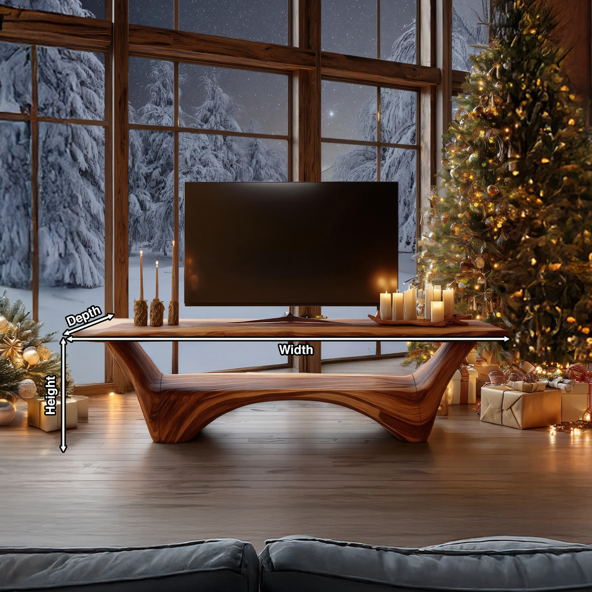 Modern Wooden Live Edge TV Console For Holiday Decor Ideas