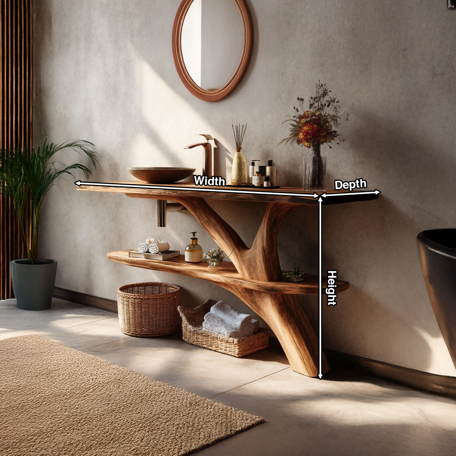 Mid Century Wooden Live Edge Bathroom Vanity For Luxury Home Decor