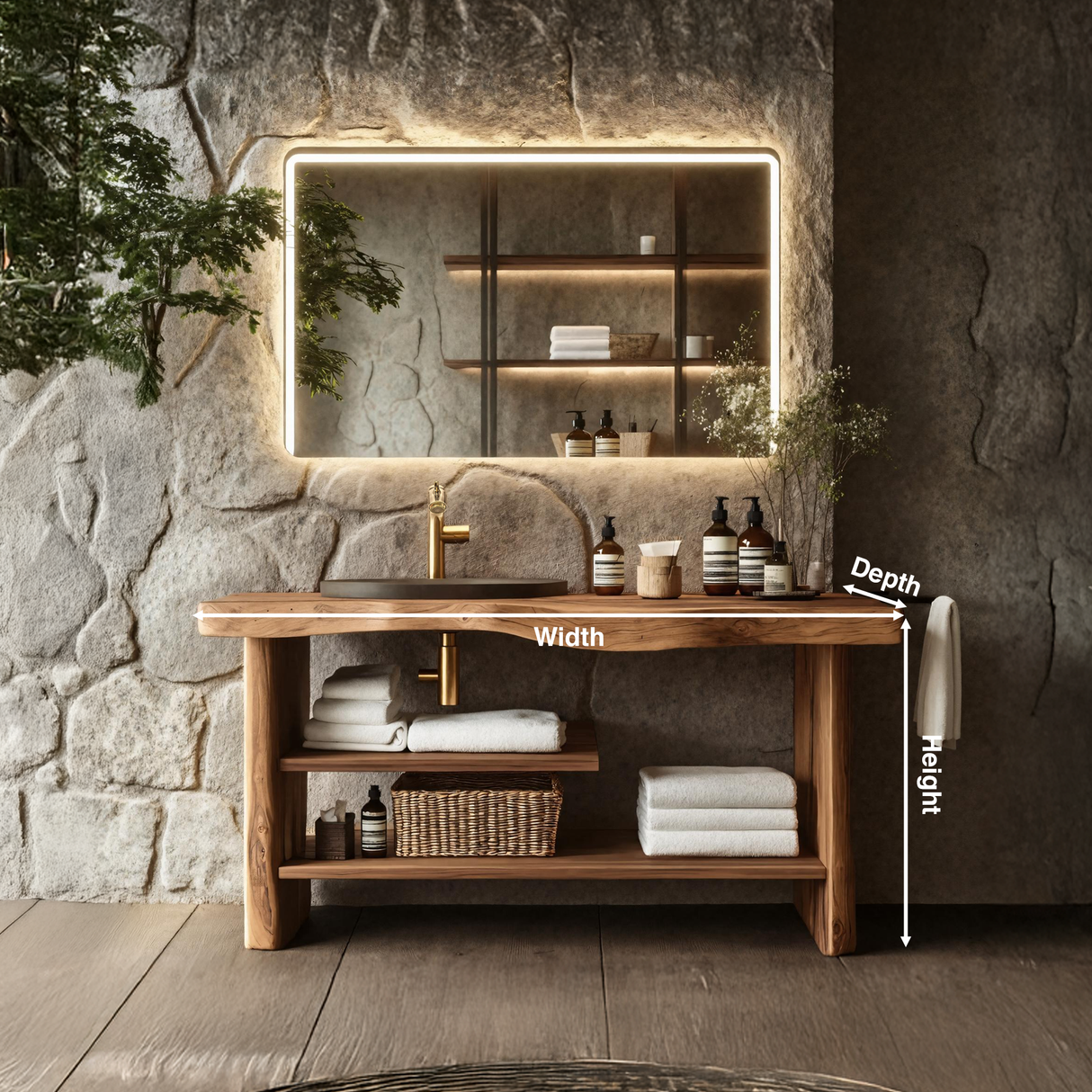 Handcrafted Wooden Storage Vanity For Bathroom Decor