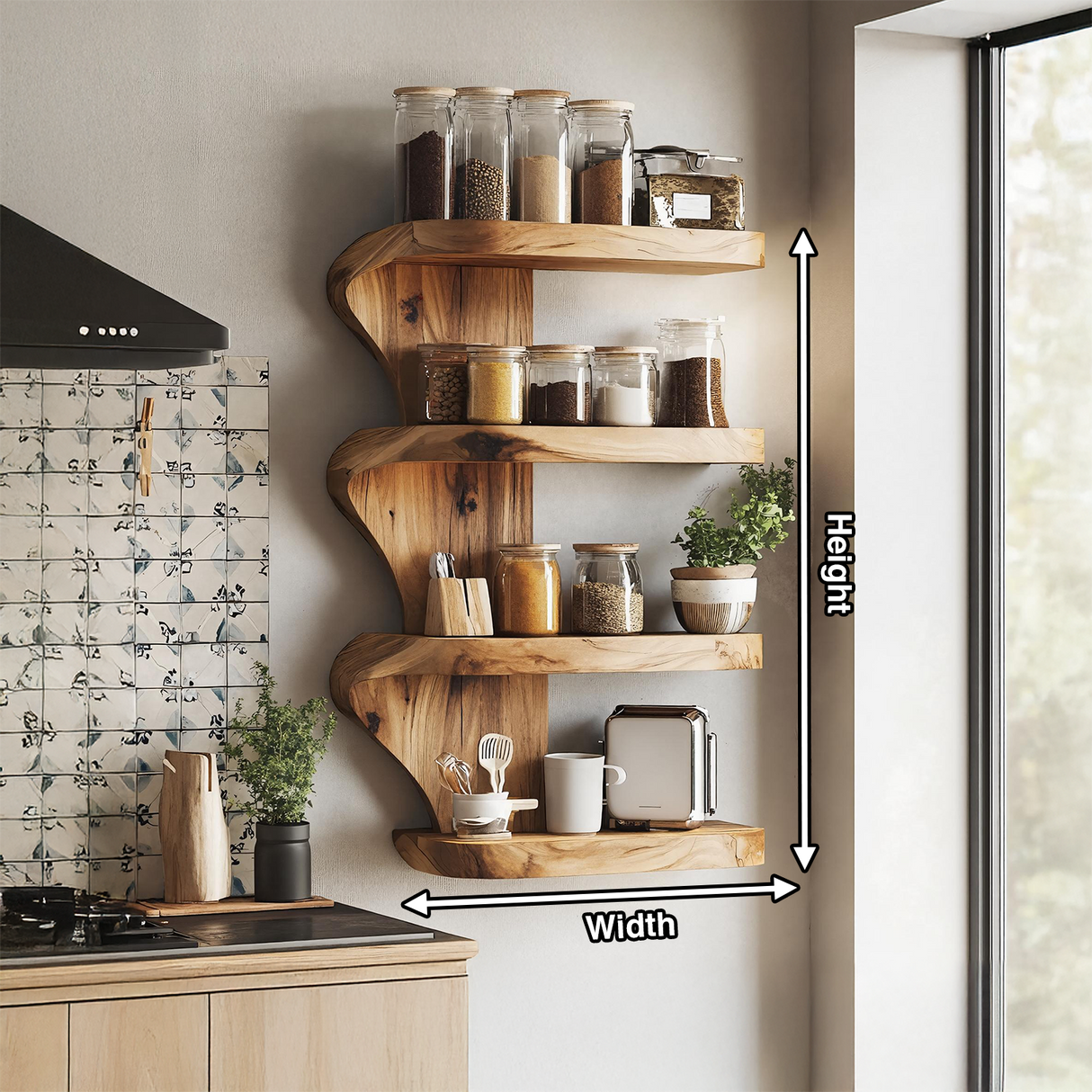 Mid Century Kitchen Decor With Wooden Spice Organizer