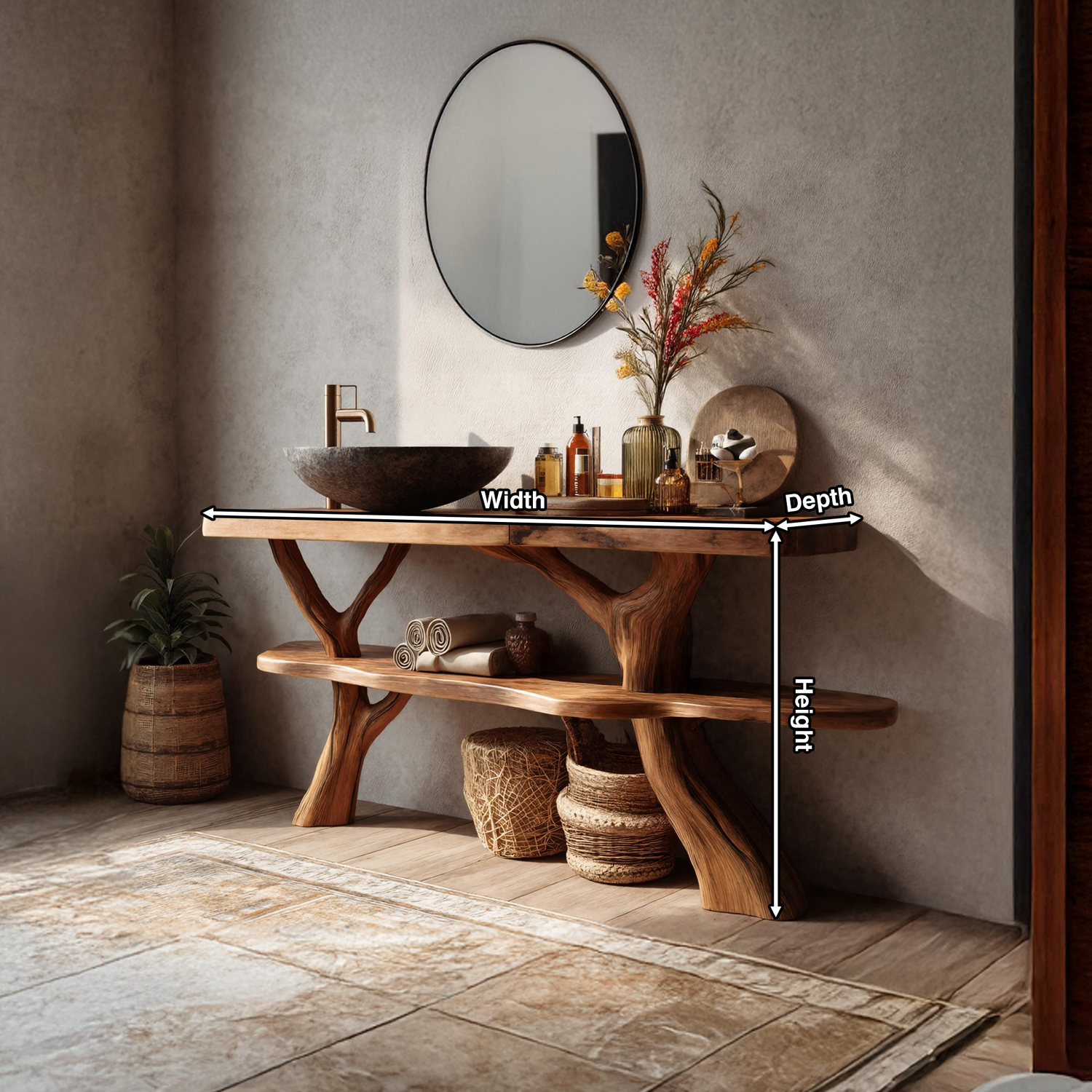 Modern Wooden Live Edge Bathroom Vanity For Elegant Bathroom Interior
