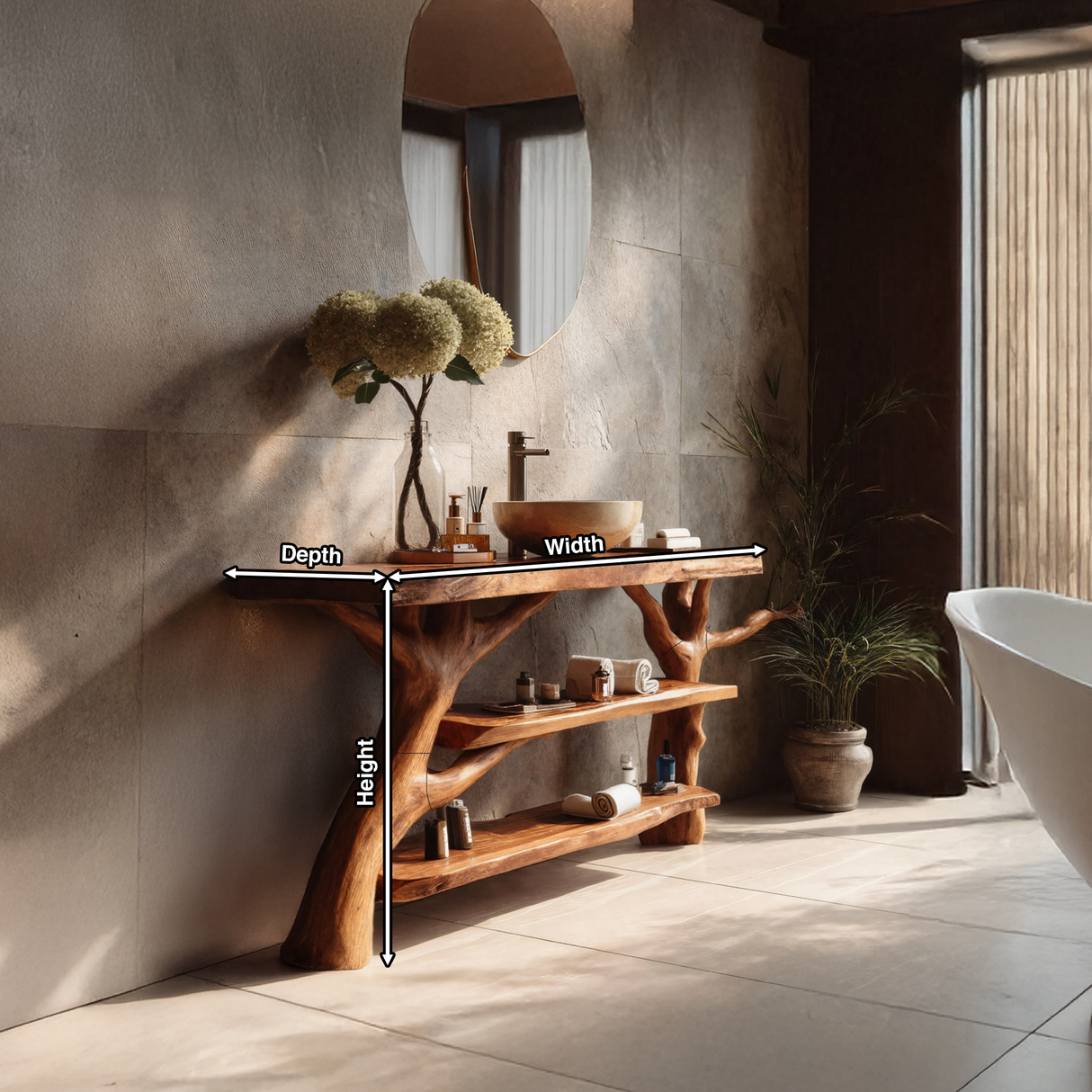 Mid Century Wooden Live Edge Bathroom Vanity For Stylish Home Furniture