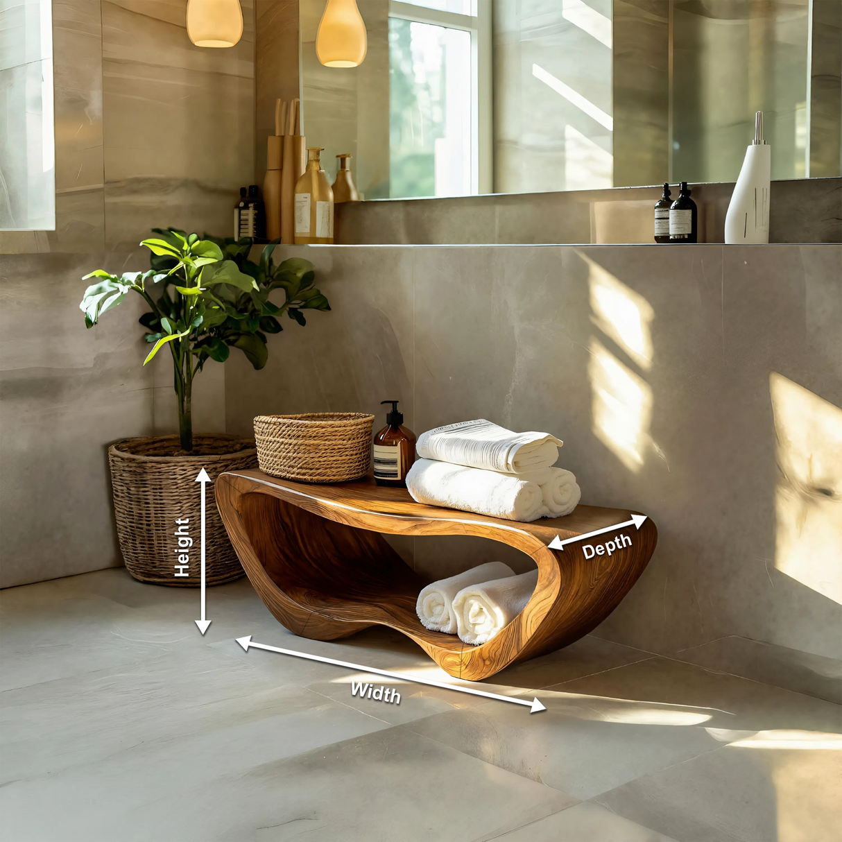 Minimalist Organic Shower Bench For Bathroom Or Spa