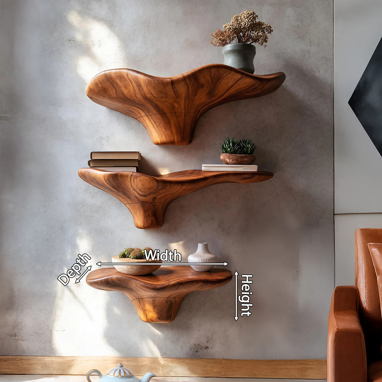 Farmhouse Handcrafted Solid Wood Mushroom Shelf For Living Room Decor